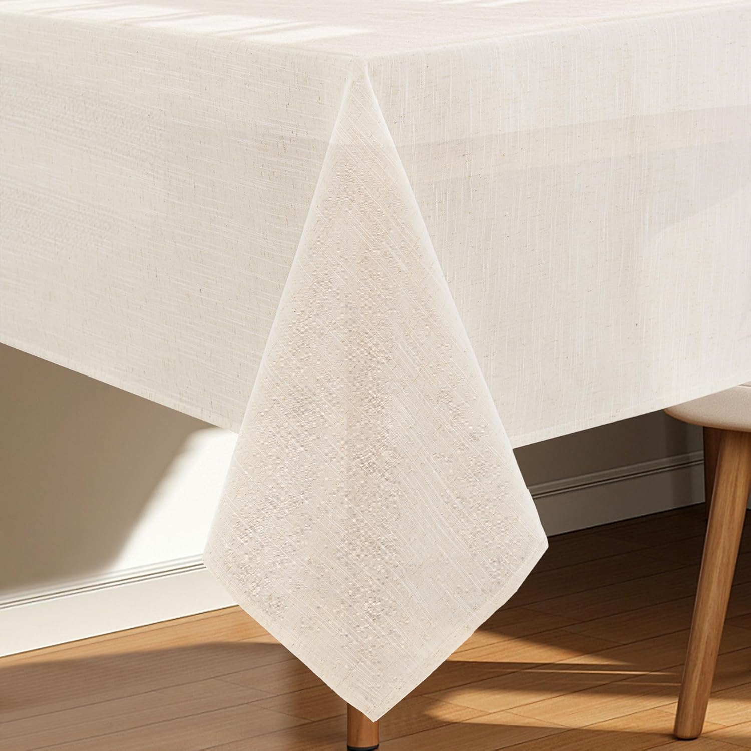 Natural Linen Textured Tablecloth Water Resistant