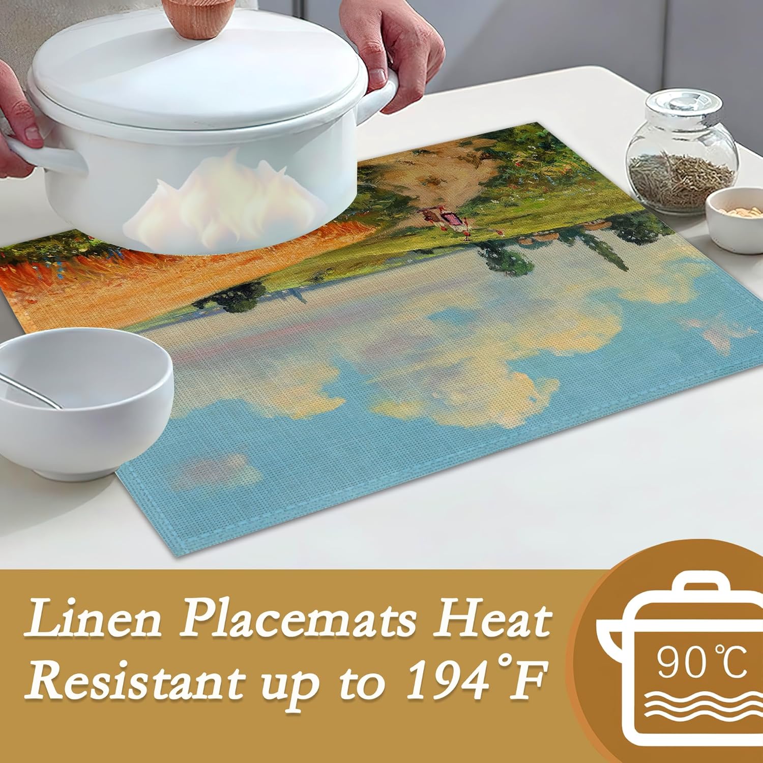 Natural Elegance Oil Painting Landscape Placemats Set of 6