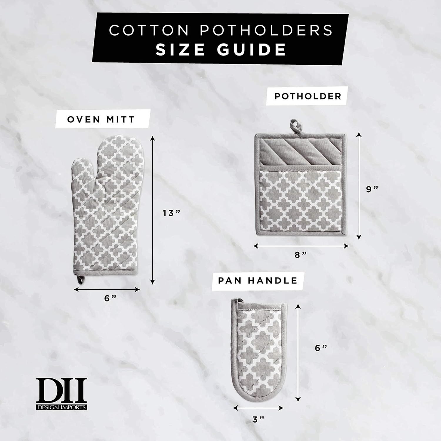 DII Quilted Kitchen Oven Mitt Potholder Set Nautical Blue Damask Print Two-Piece