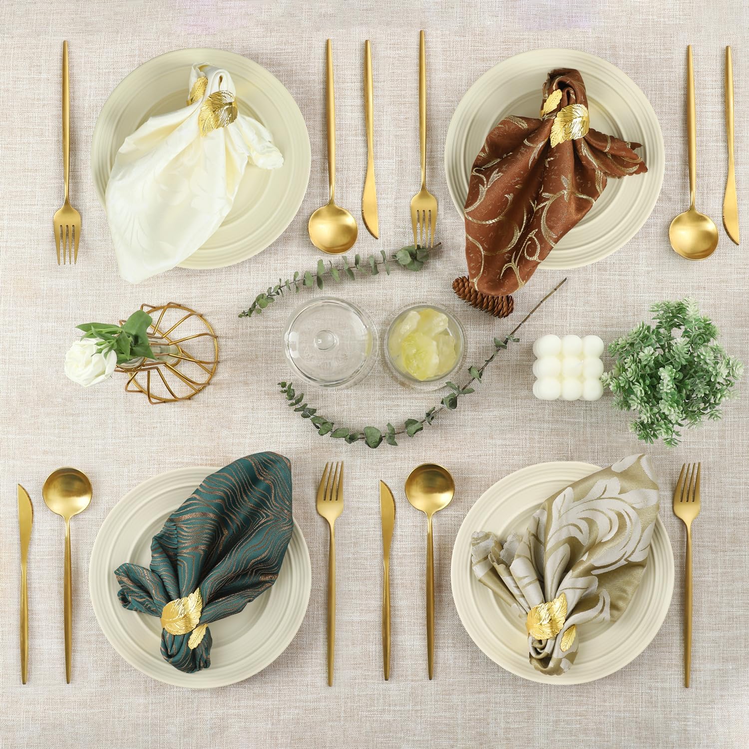 12 Joyful Napkin Rings Elegant Gold Leaf Napkins for Every Occasion