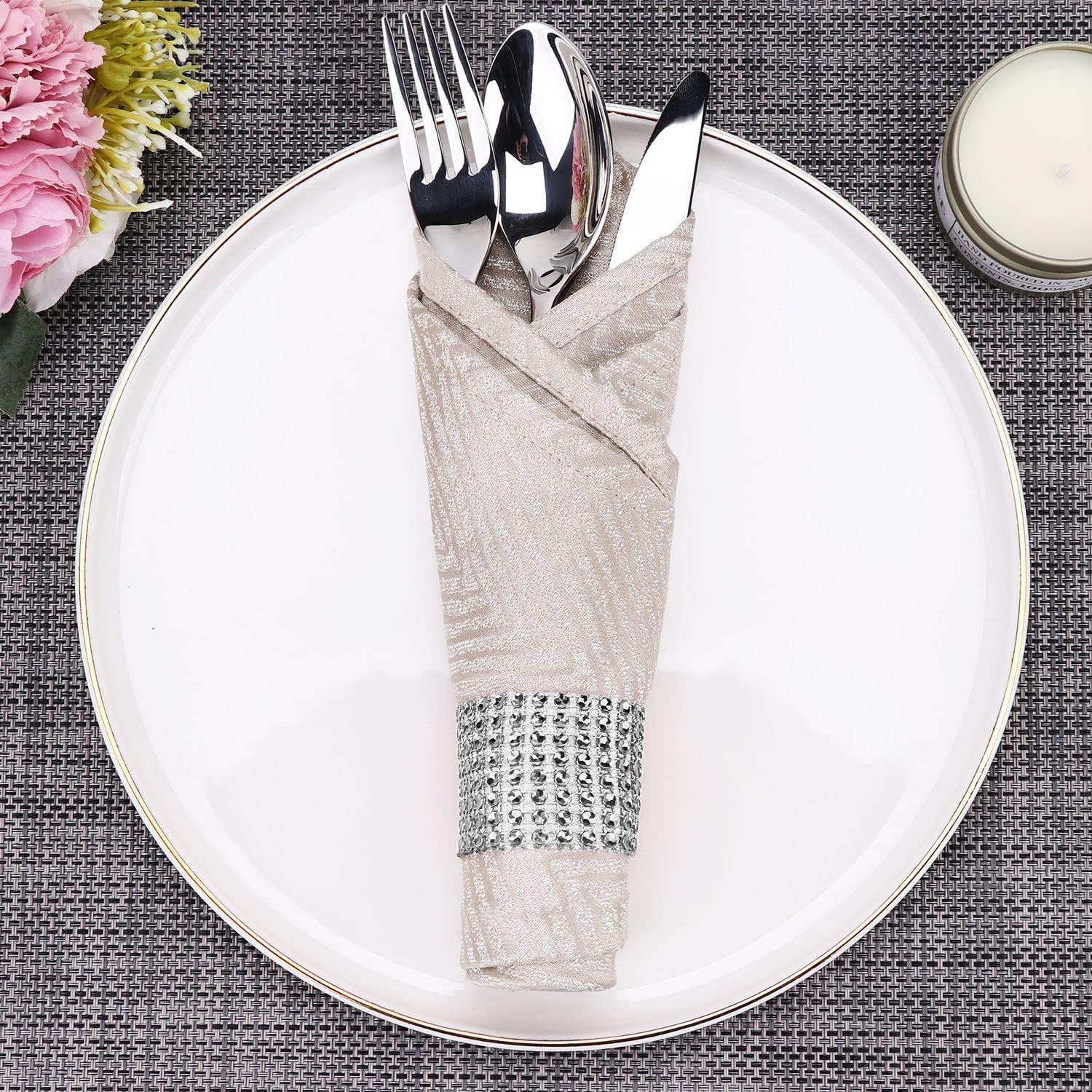 Elegant 150-Piece Silver Napkin Rings with Bling