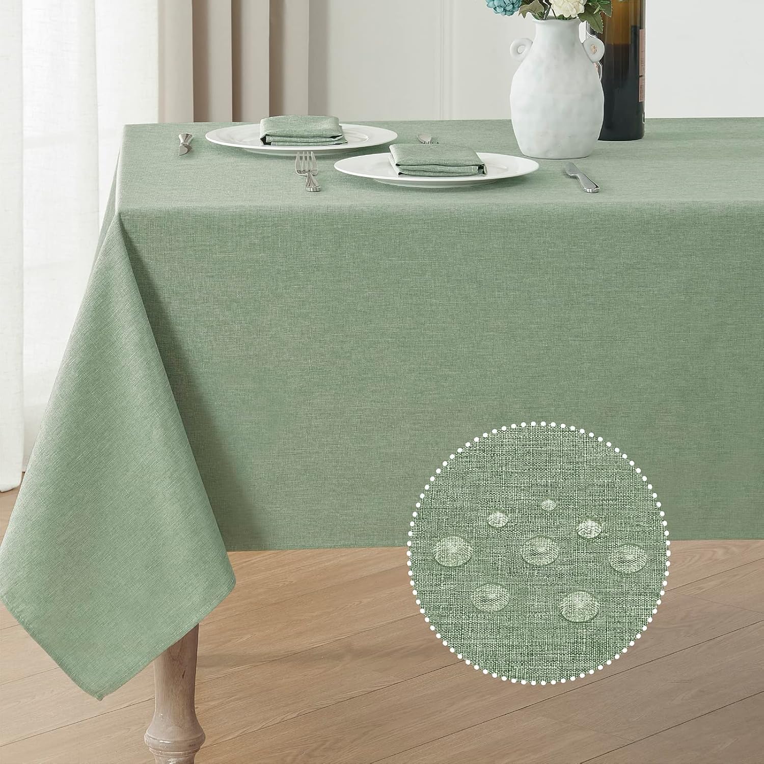 Stain-Resistant Water Resistant Rectangle Tablecloth 60x84 Sage Green