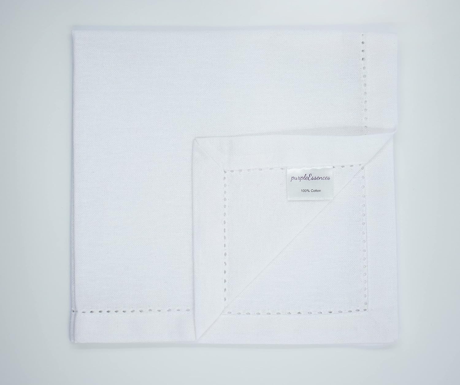 PurpleEssences 12 Pack Hemstitch Cloth Napkins 18x18 White 100 Cotton