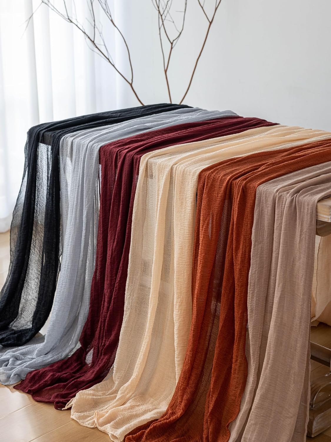 Rustic Boho Table Runner Red Cheesecloth