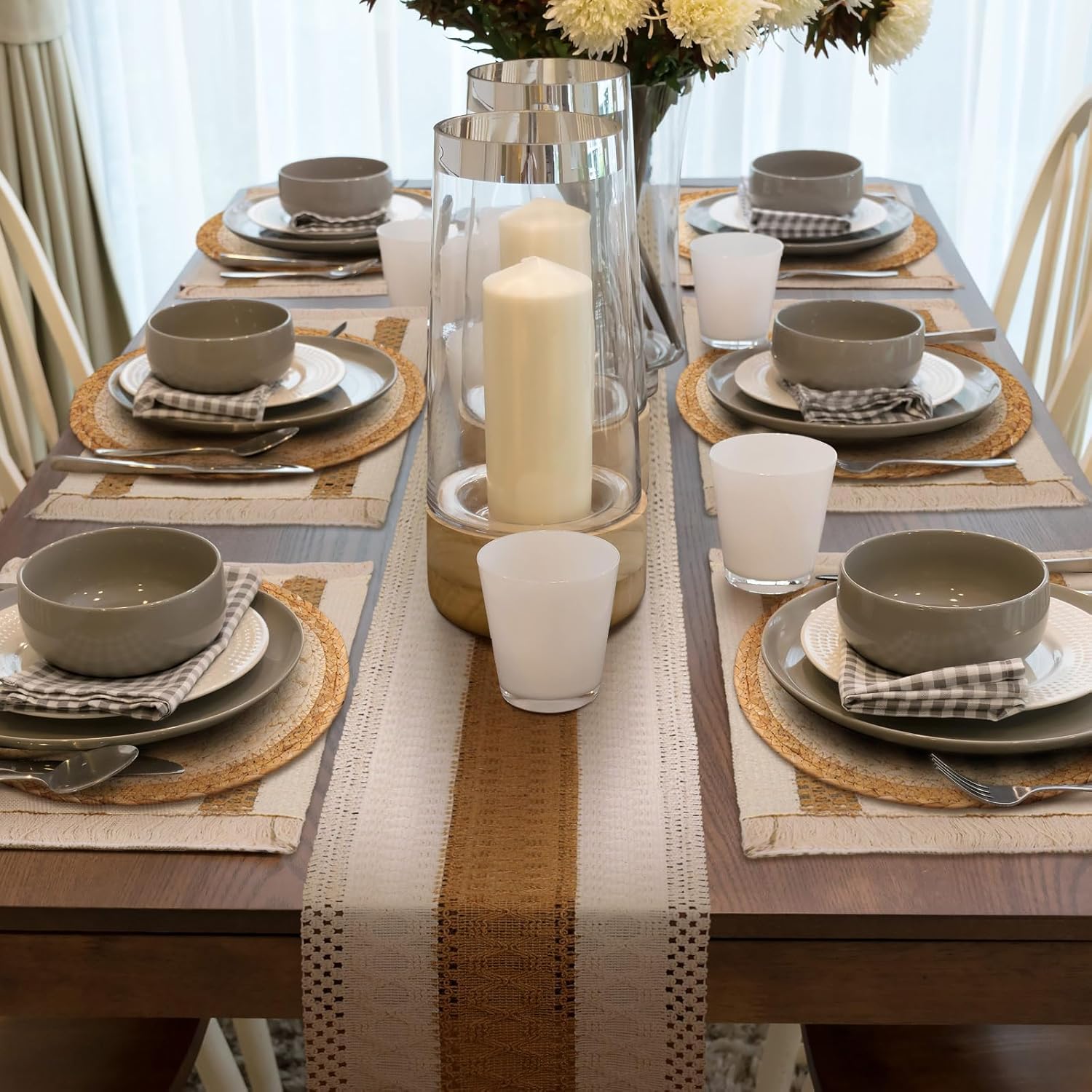 Xuhal Boho Table Runner Set - farmhouse style with tassels