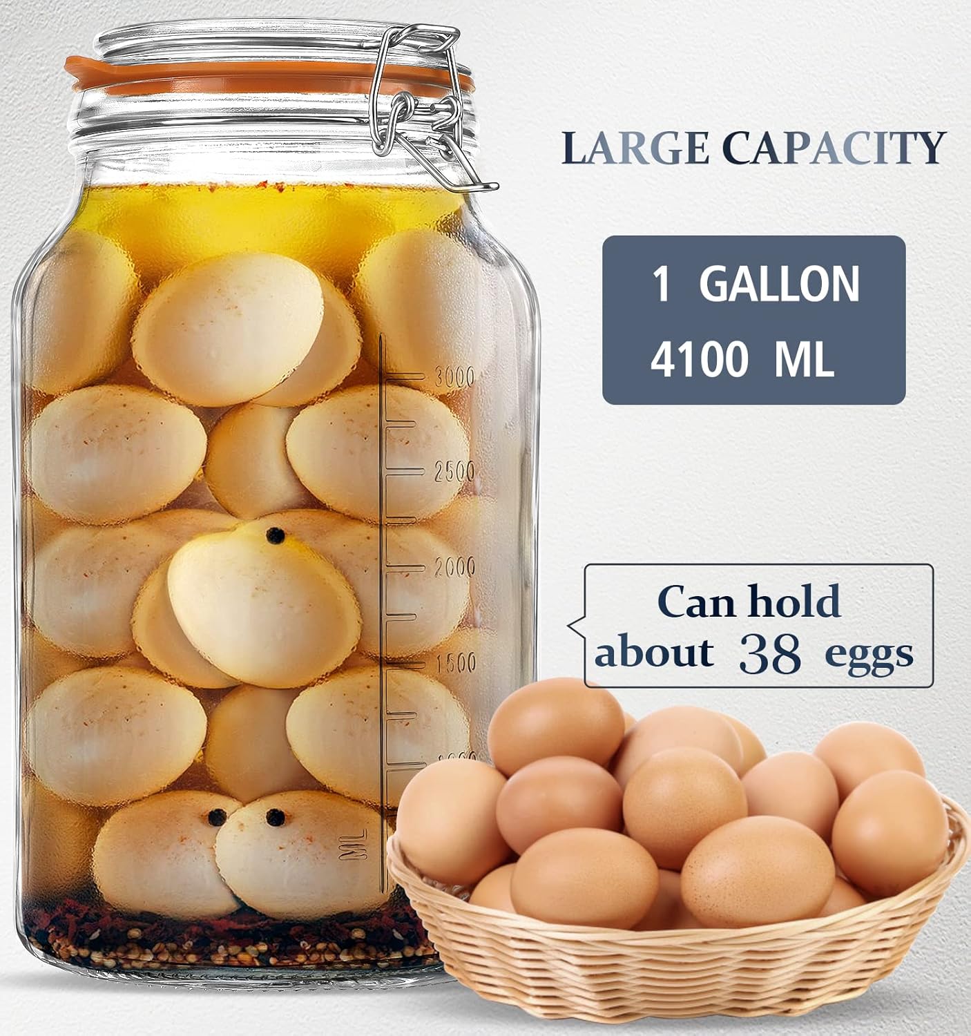 Folinstall Super Wide Mouth 1 Gallon Glass Jar with Airtight Lid