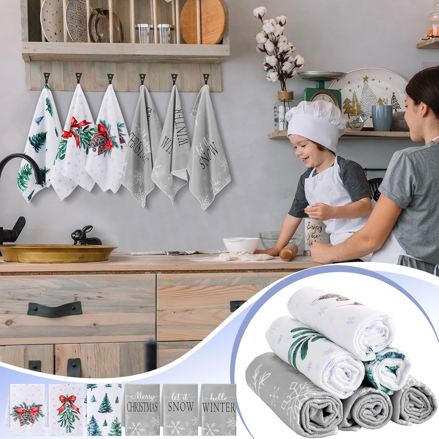 Macarrie 6 Pcs Christmas Kitchen Towels Set