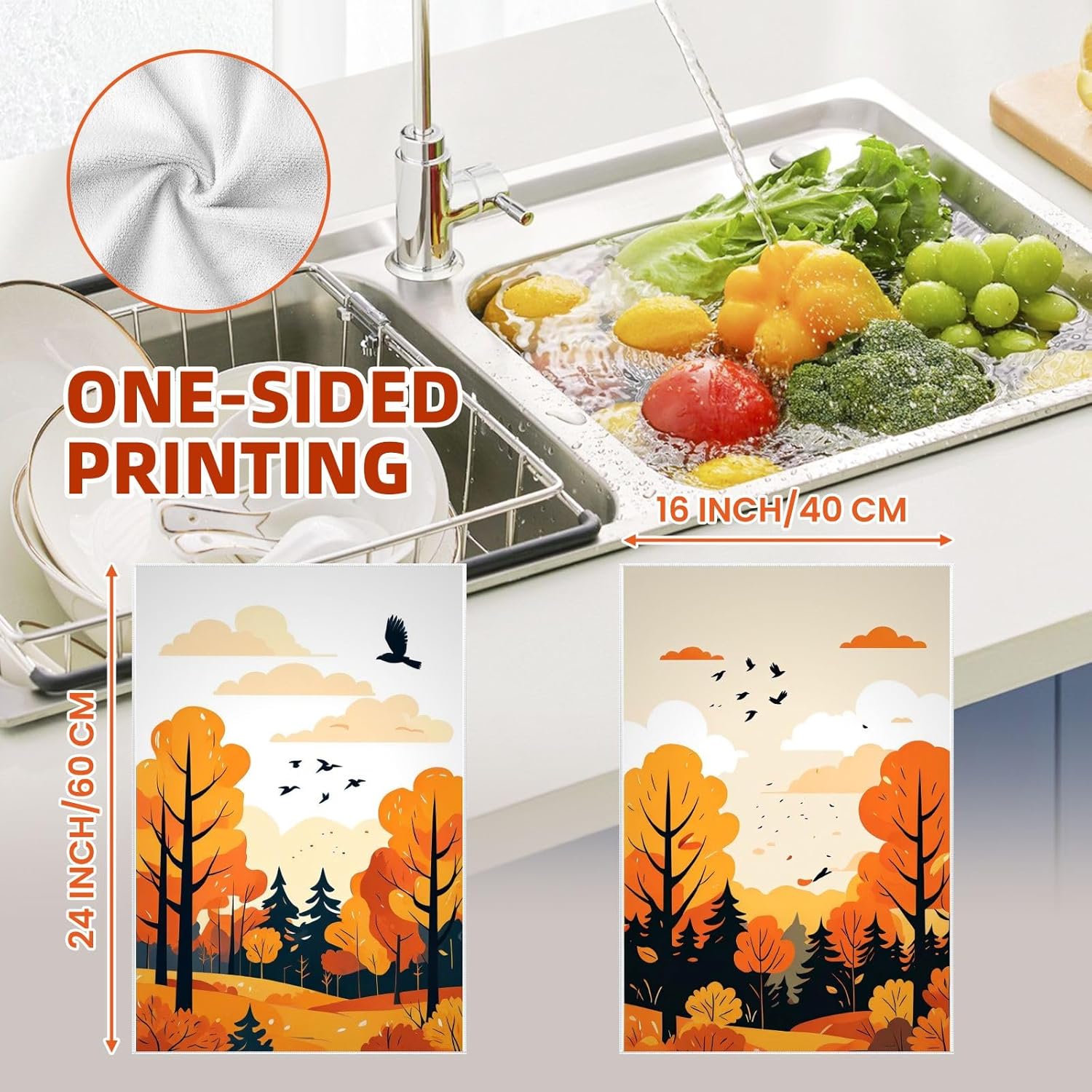 Oeught Autumn Pattern Tea Towels Set of 4 16x24