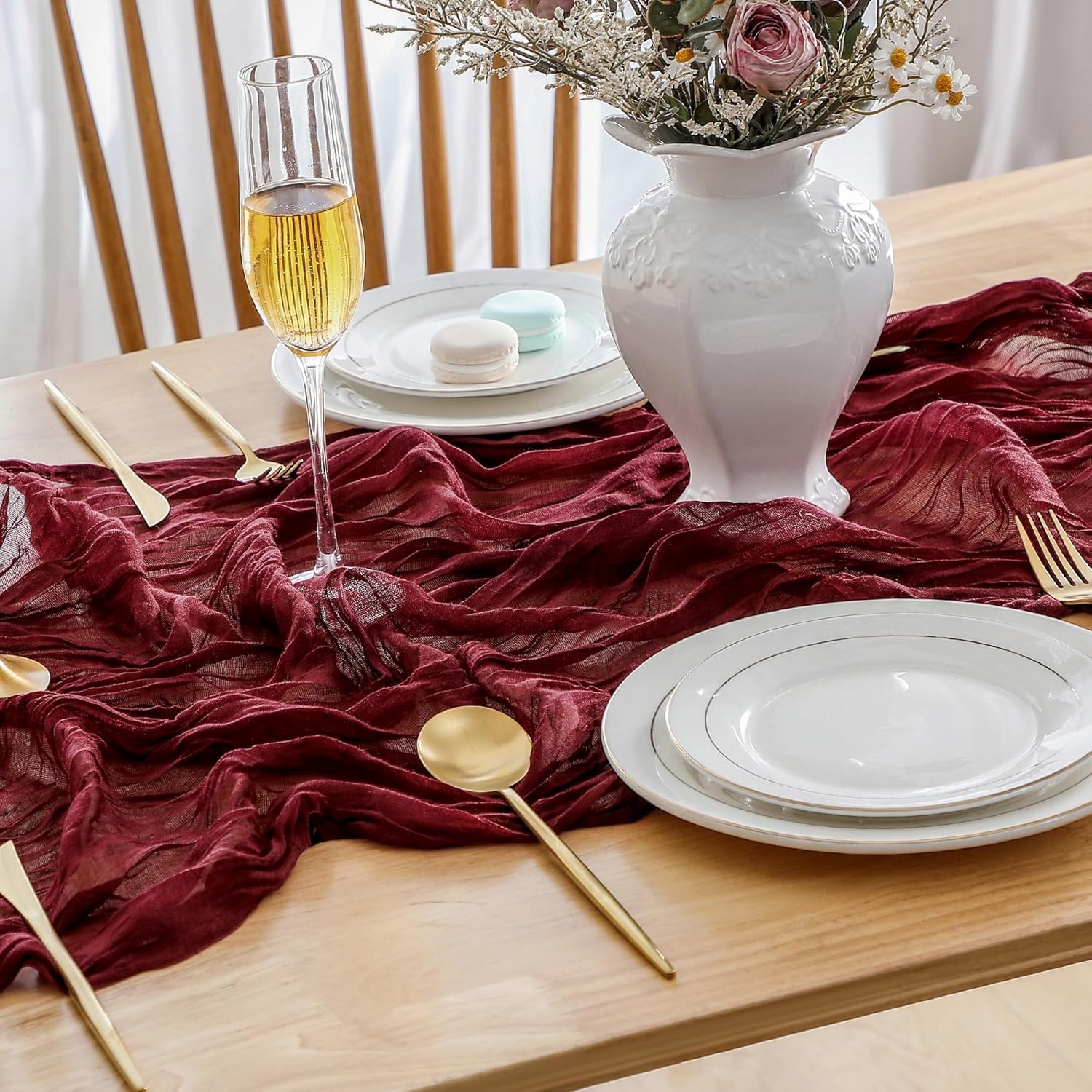 Elegant 2-Pack Burgundy Table Runner for Weddings and Parties