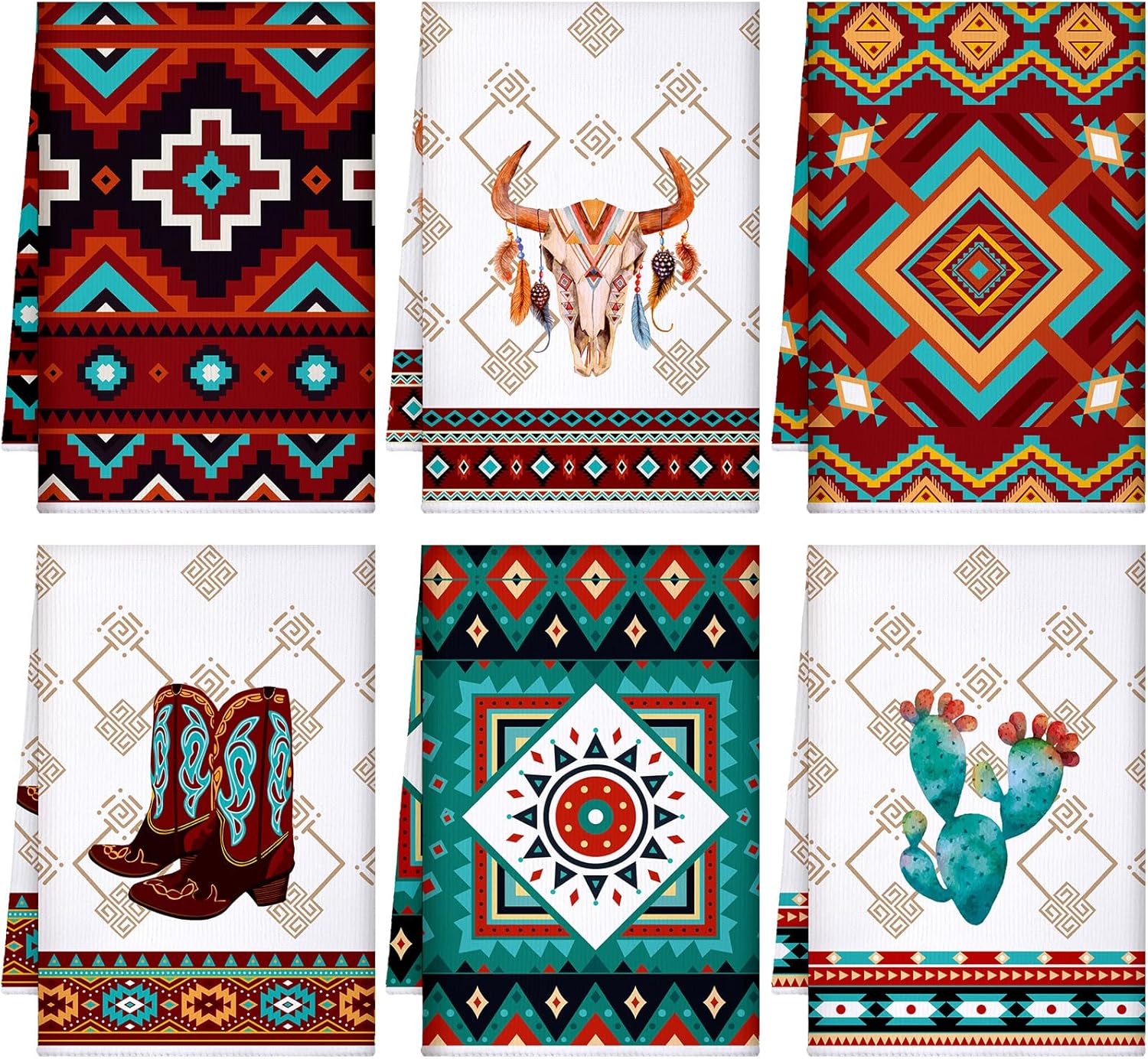 Boyiee Set of 6 Boho Aztec Kitchen Towels