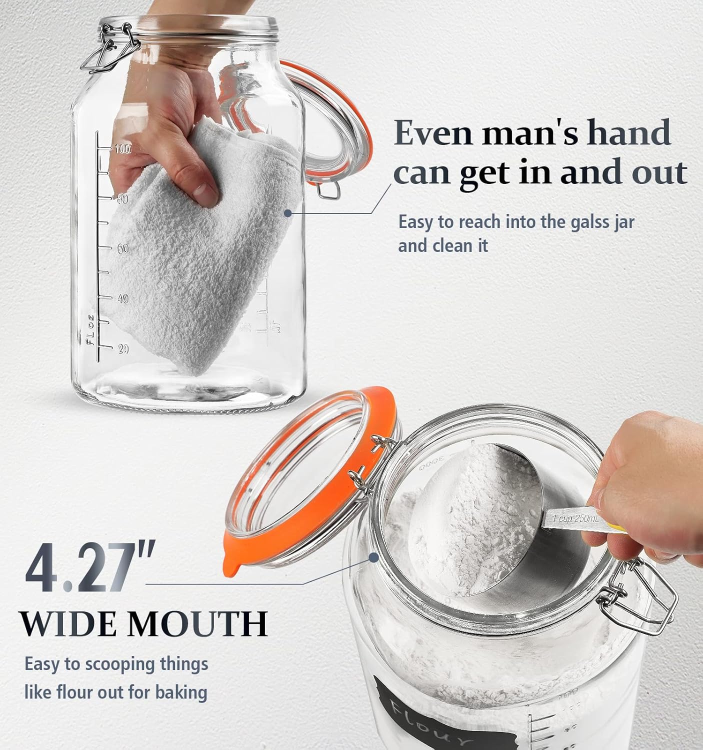 Folinstall Super Wide Mouth 1 Gallon Glass Jar with Airtight Lid