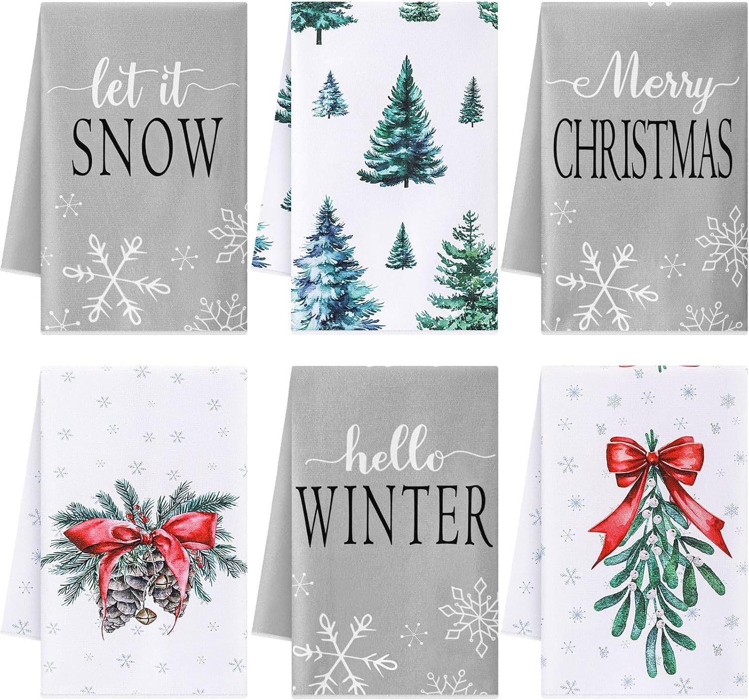 Macarrie 6 Pcs Christmas Kitchen Towels Set
