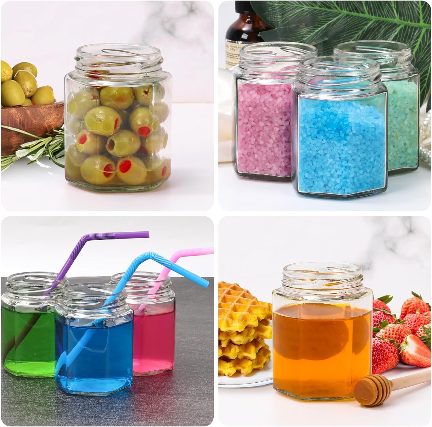 BIGIVACA 30 Pack 6 Oz Hexagon Glass Jars with Gold Lids