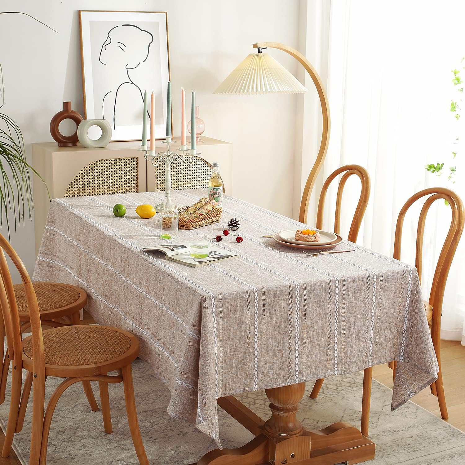 Stylish 60x84 inches Farmhouse Style Linen Tablecloth for Rectangle Tables