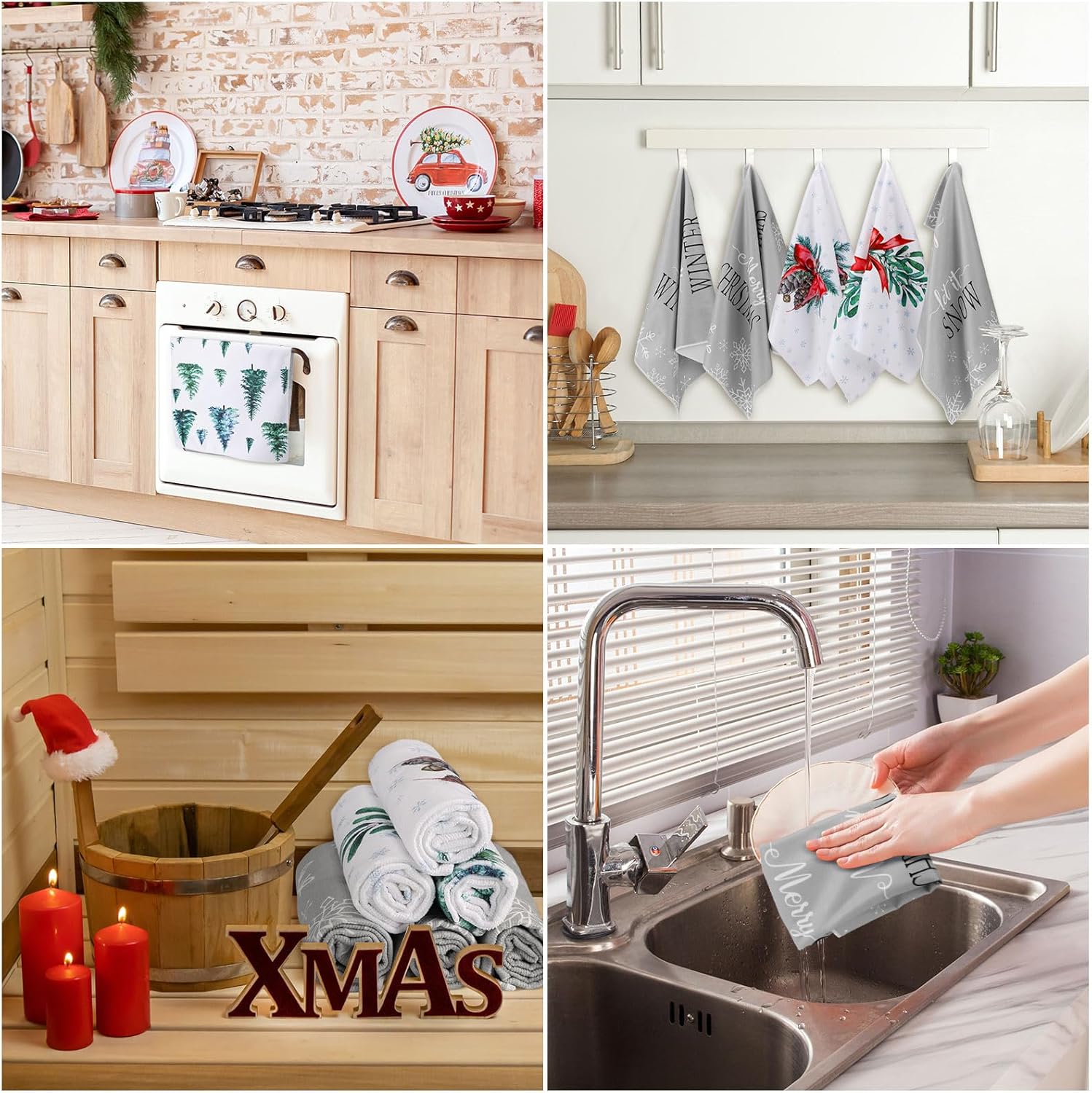 Macarrie 6 Pcs Christmas Kitchen Towels Set