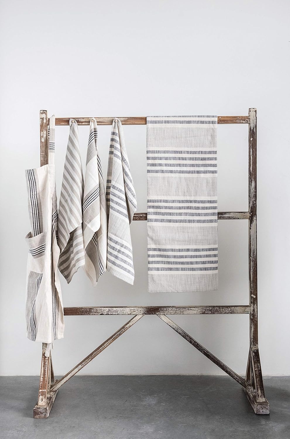 Creative Co-Op Striped Cotton Tea Towels Set of 3 Tan Grey