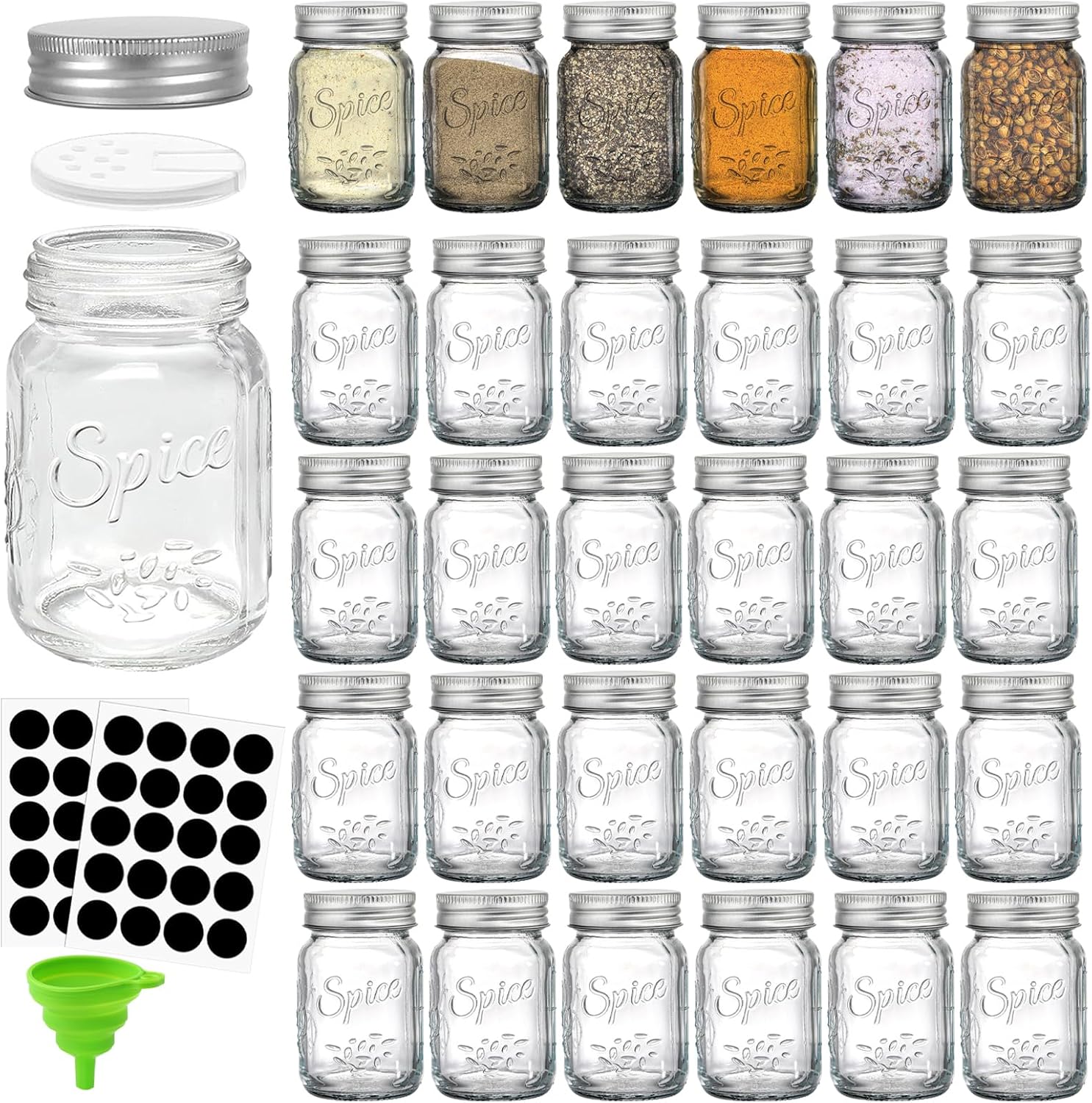 Coloch 30-Piece 4 Oz Glass Mason Spices Jars with Shaker Lids Labels
