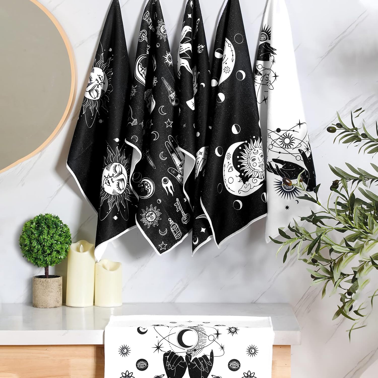 6-Piece Skull Kitchen Towels Halloween Accessories Turquoise Navy and BlueGold
