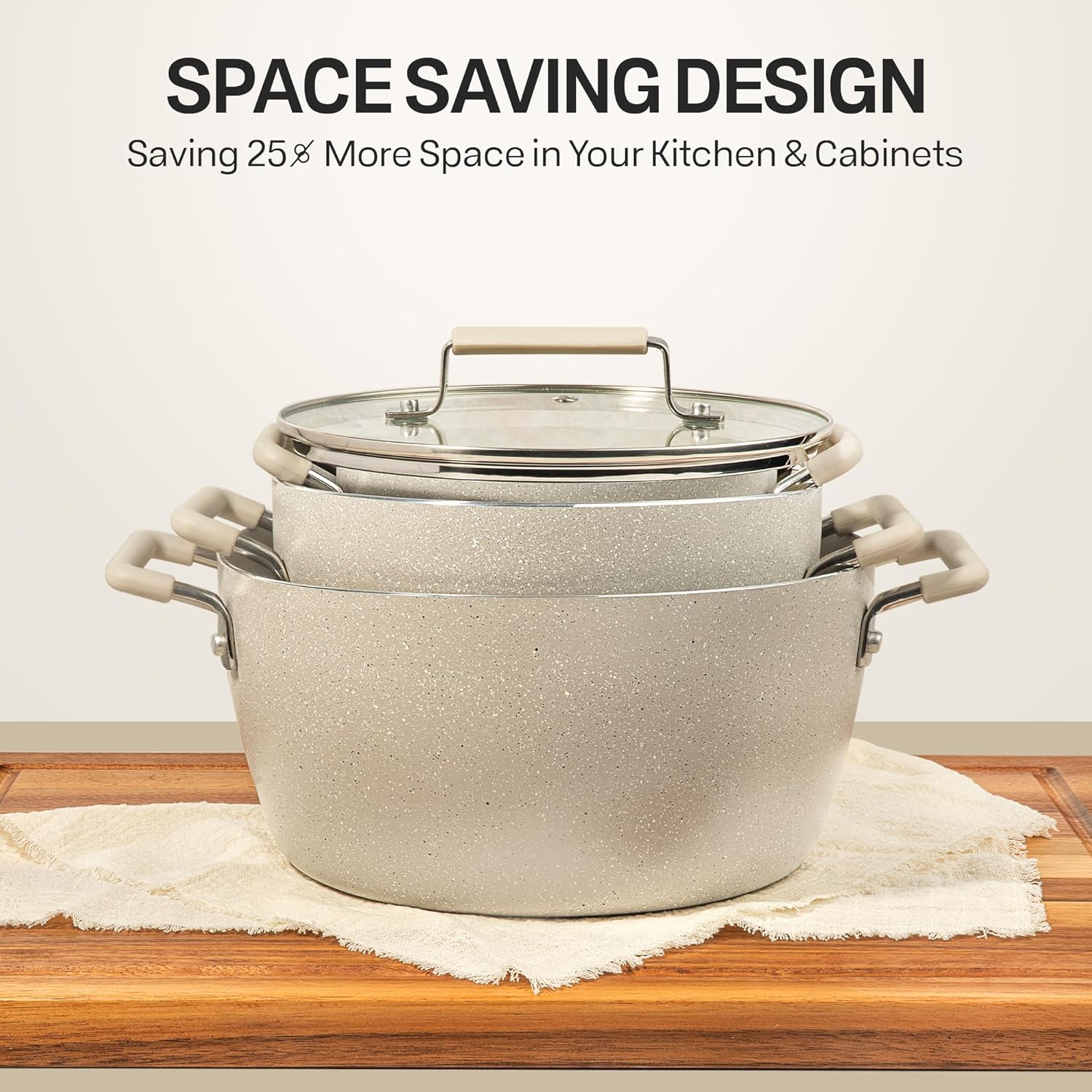 Granitestone Non-Stick Pots Set for Kitchen Mastery Space-Saving Durable