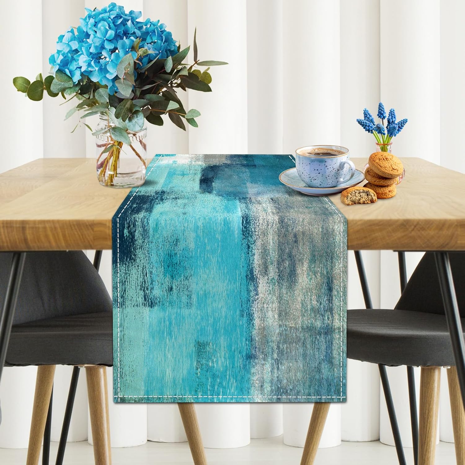 Elegant Teal Grey Table Runner for Family Diners
