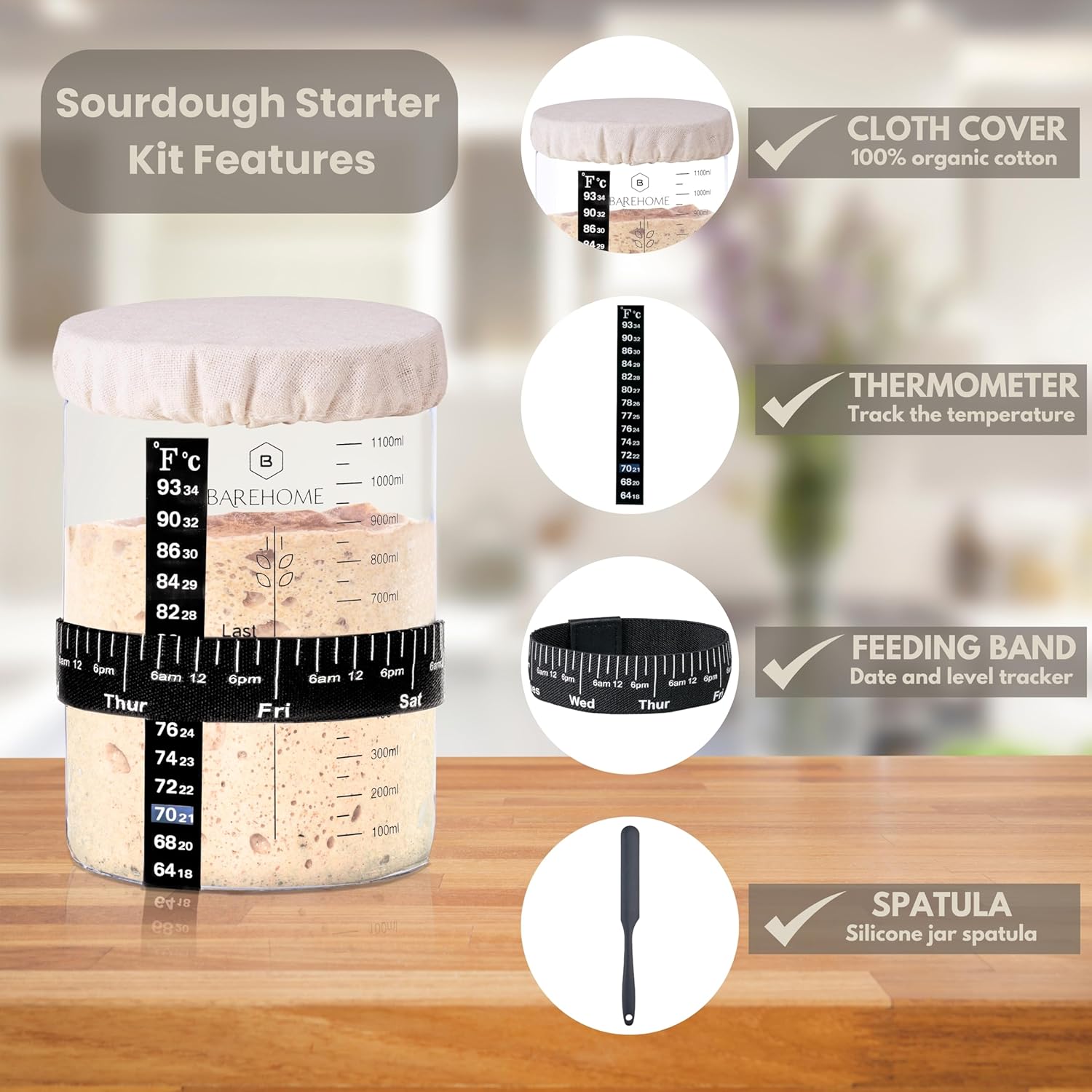 BareHome Sourdough Starter Jar Kit Proven Pro