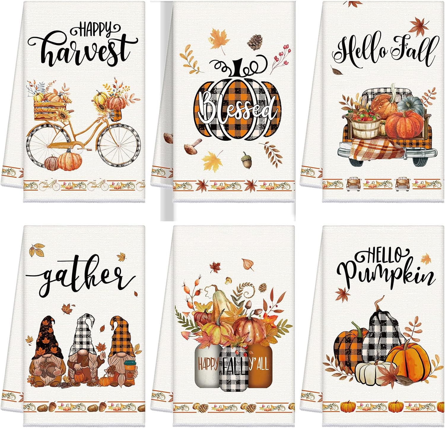 Ganeen 6pcs Happy Fall Kitchen Towels Set