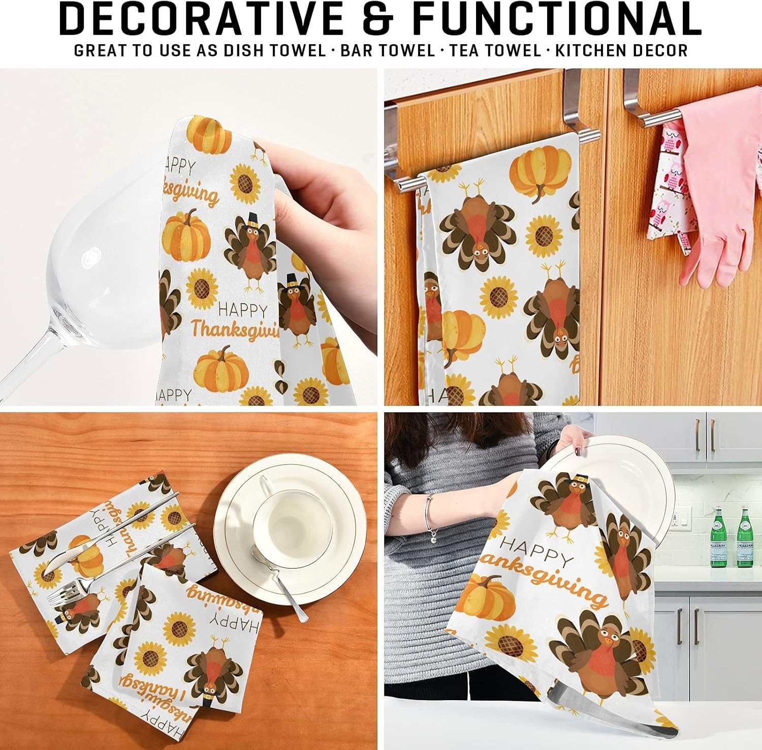 Perfect Thanksgiving Kitchen Set Soft Absorbent Turkey Sunflower Dish Towels