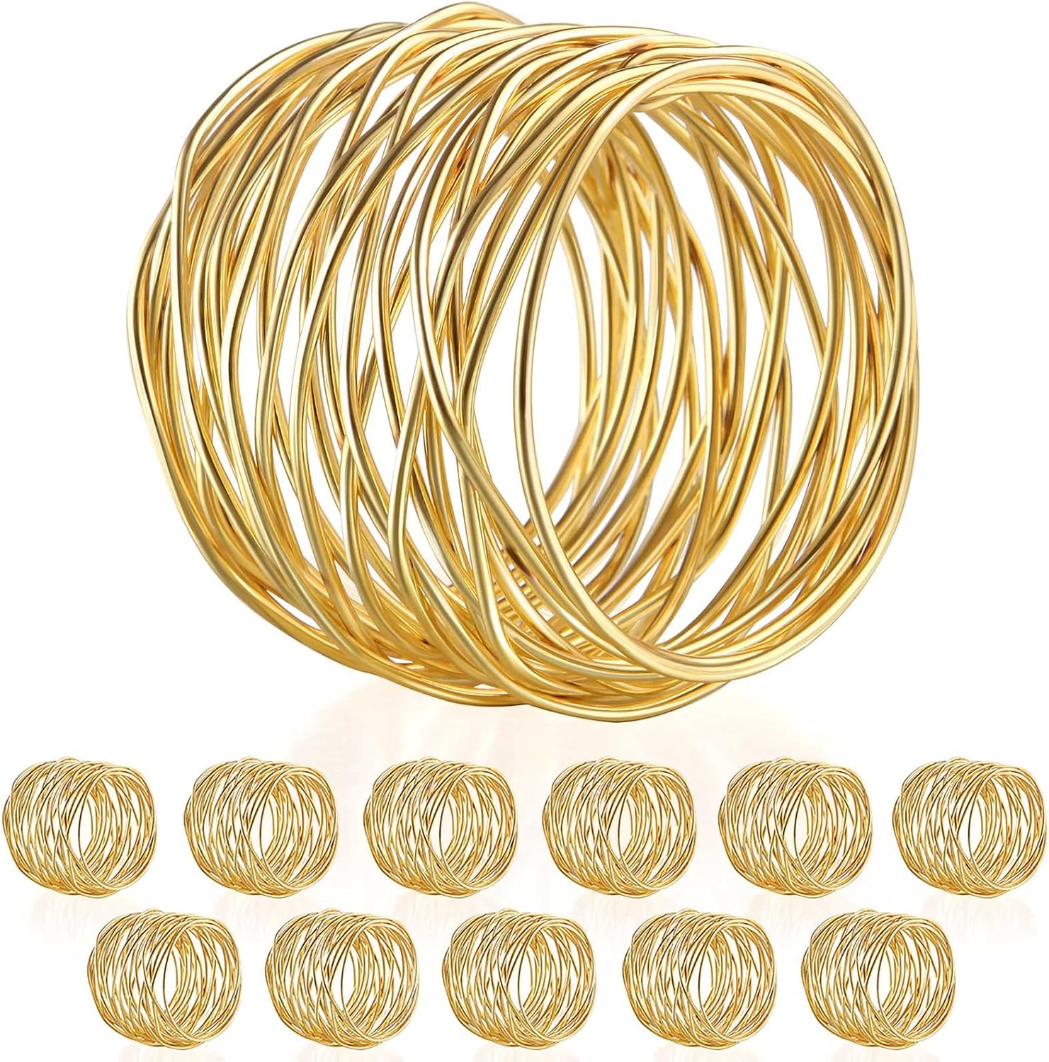 Twisted Wire Mesh Napkin Rings Holders Gold 12pcs Set