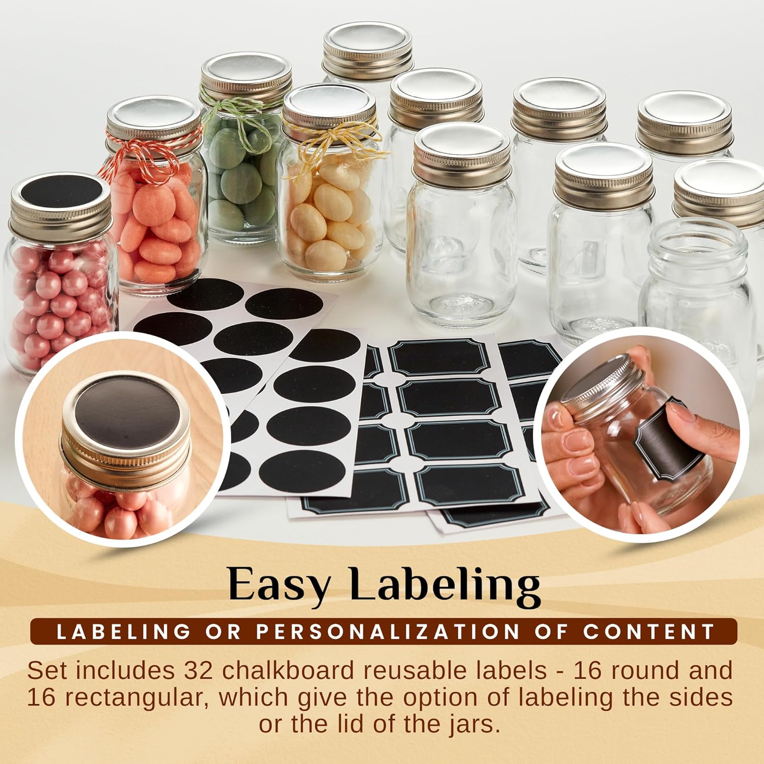 Mini Mason Jars with Chalkboard Labels Lids 12 Pack