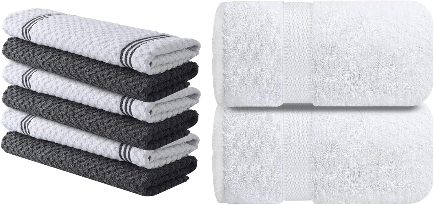 Infinitee Xclusives Kitchen Towels Soft Absorbent 100 Cotton Set of 6