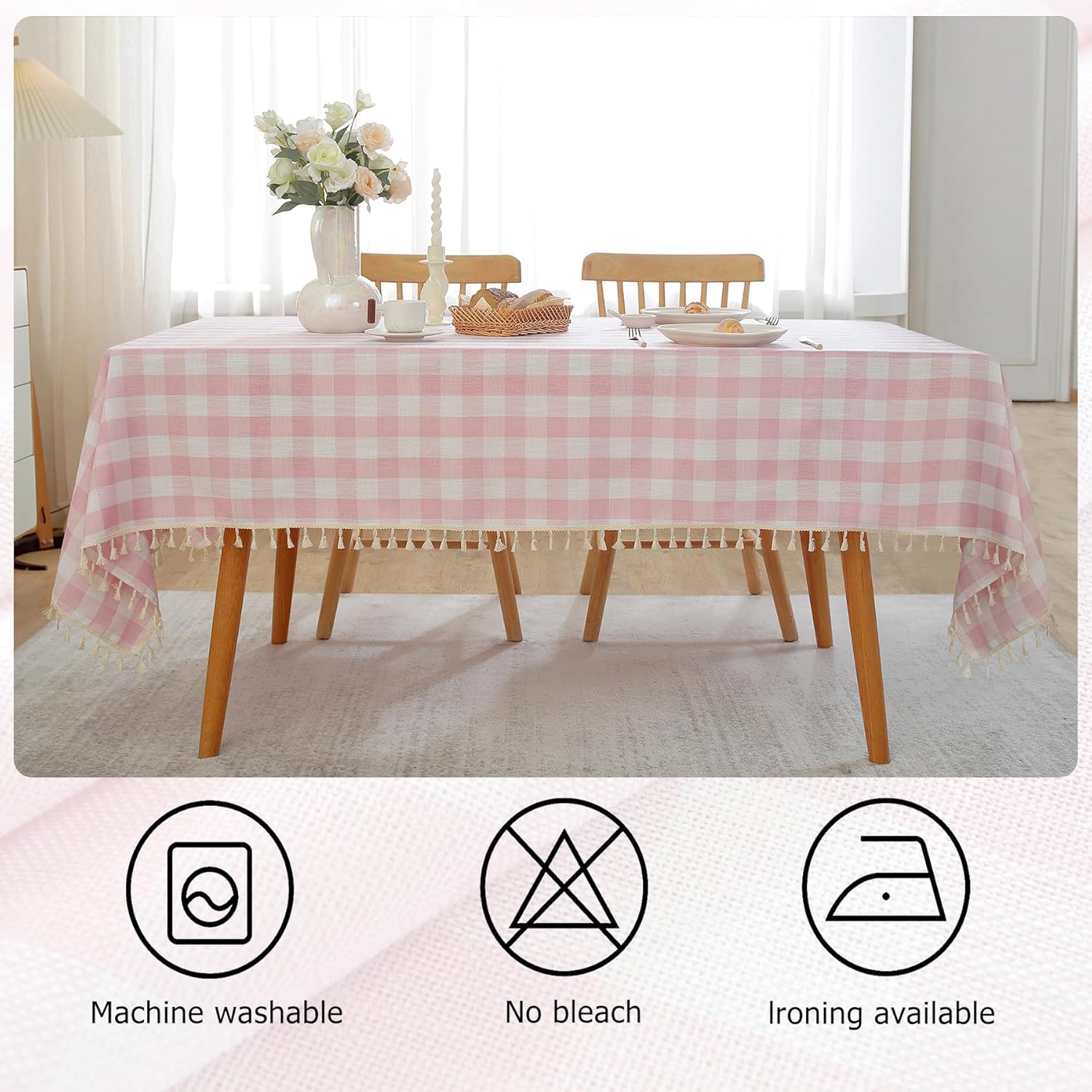 100 Cotton Checkered Tablecloth with Tassels
