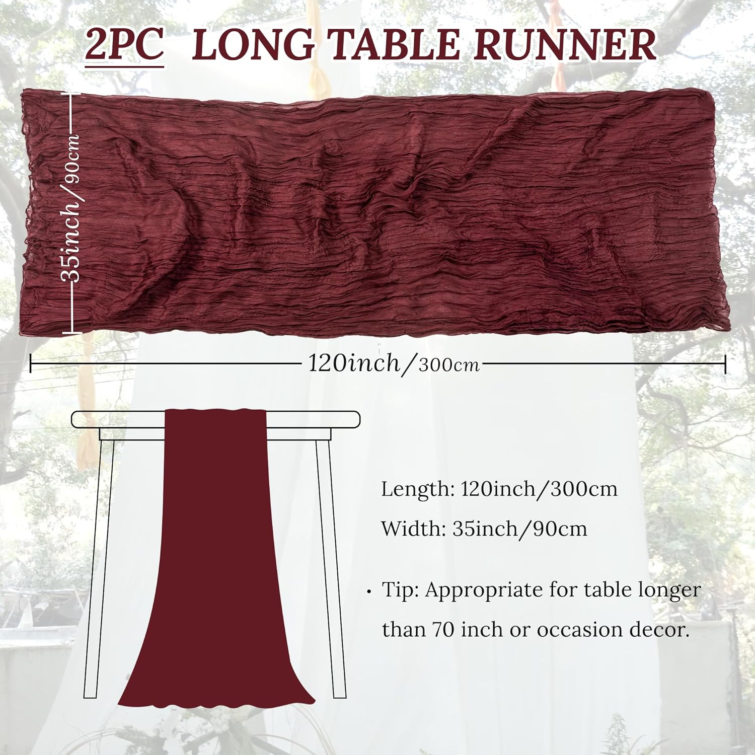 Elegant 2-Pack Burgundy Table Runner for Weddings and Parties