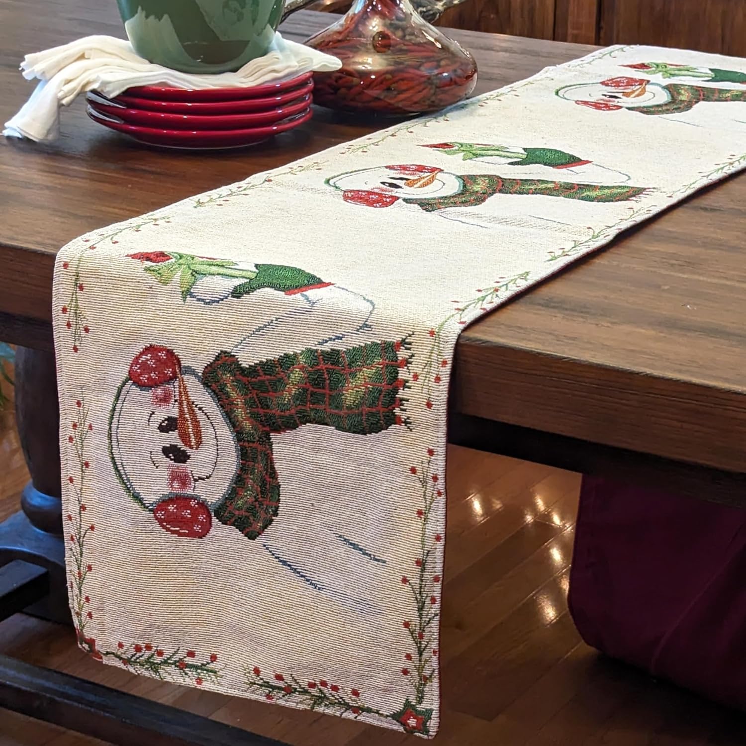 Elegant Winter Table Runner - Festive Snowman Design