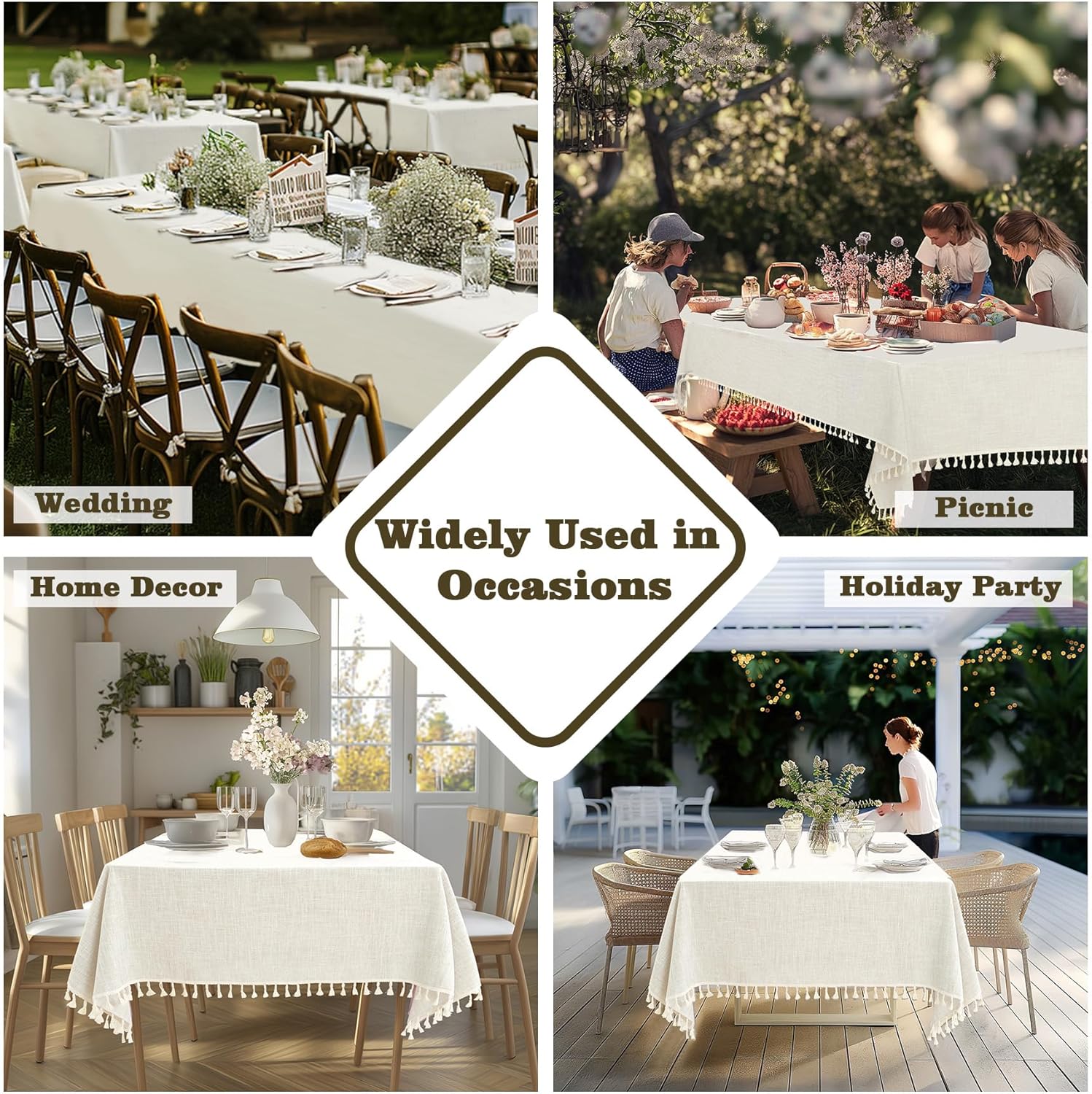 Alsoo 55x106 Tablecloth Heavy Duty Waterproof Ivory with Tassel