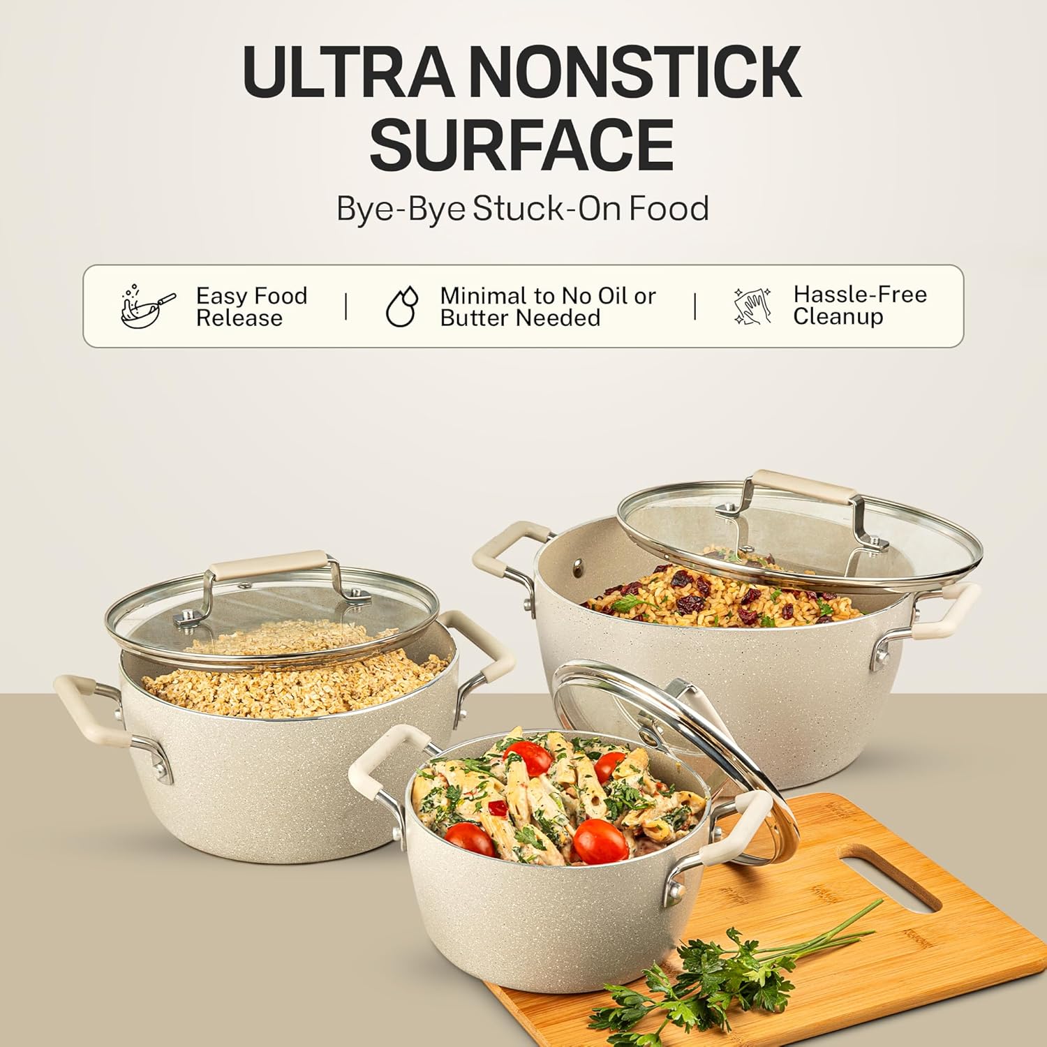 Granitestone Non-Stick Pots Set for Kitchen Mastery Space-Saving Durable