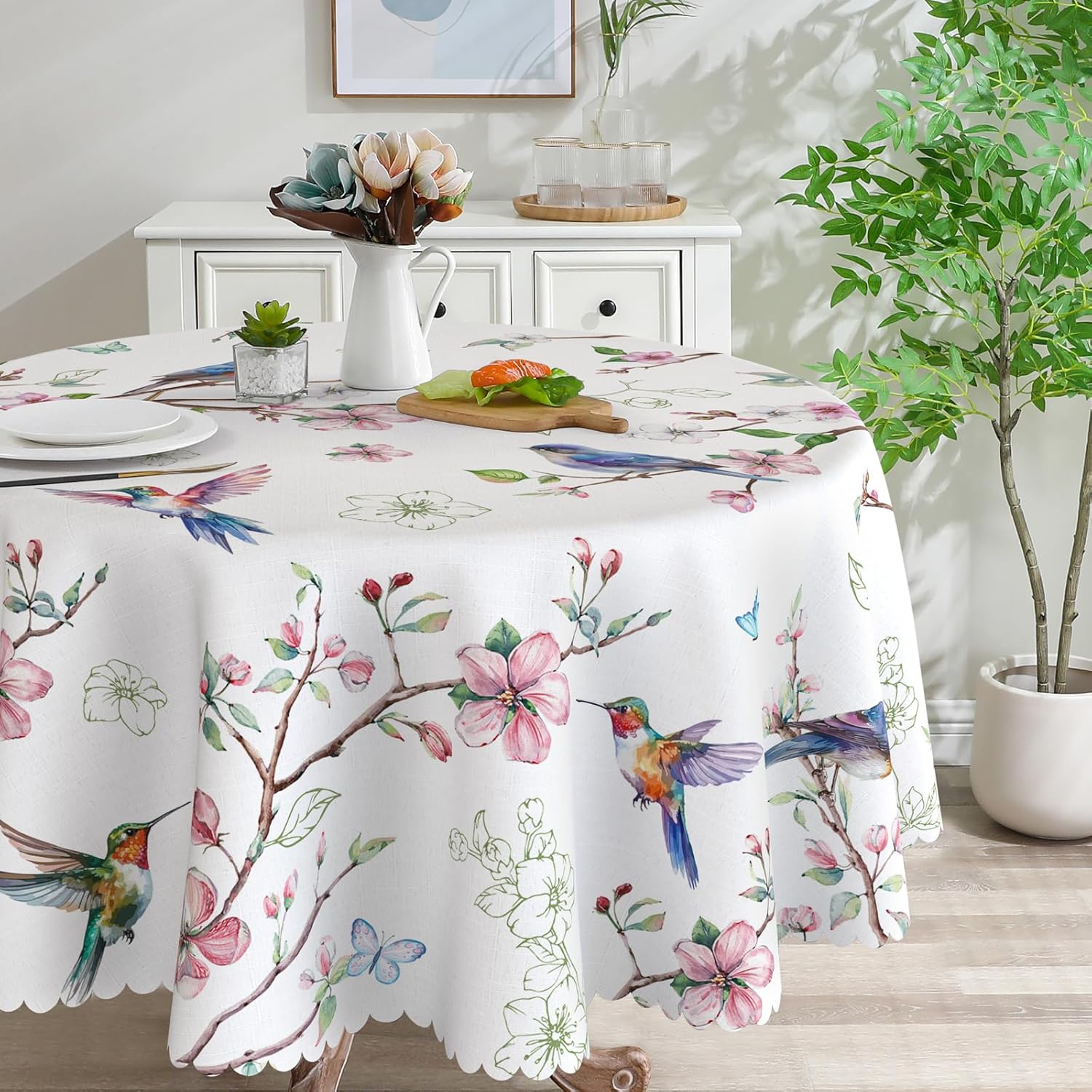 Spring Round Tablecloth 70 Inches - Water Resistant and Stylish