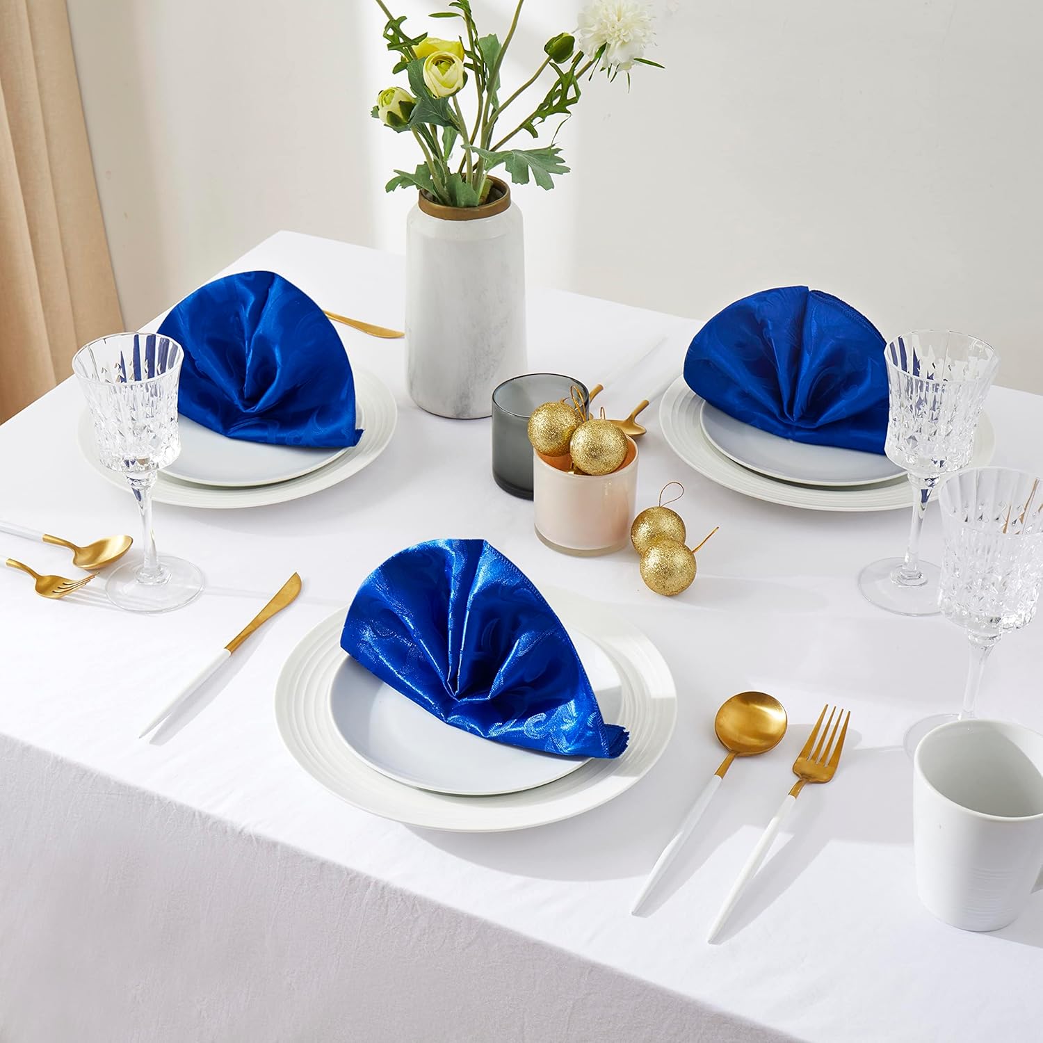 16 x Royal Blue Satin Napkins for Dining