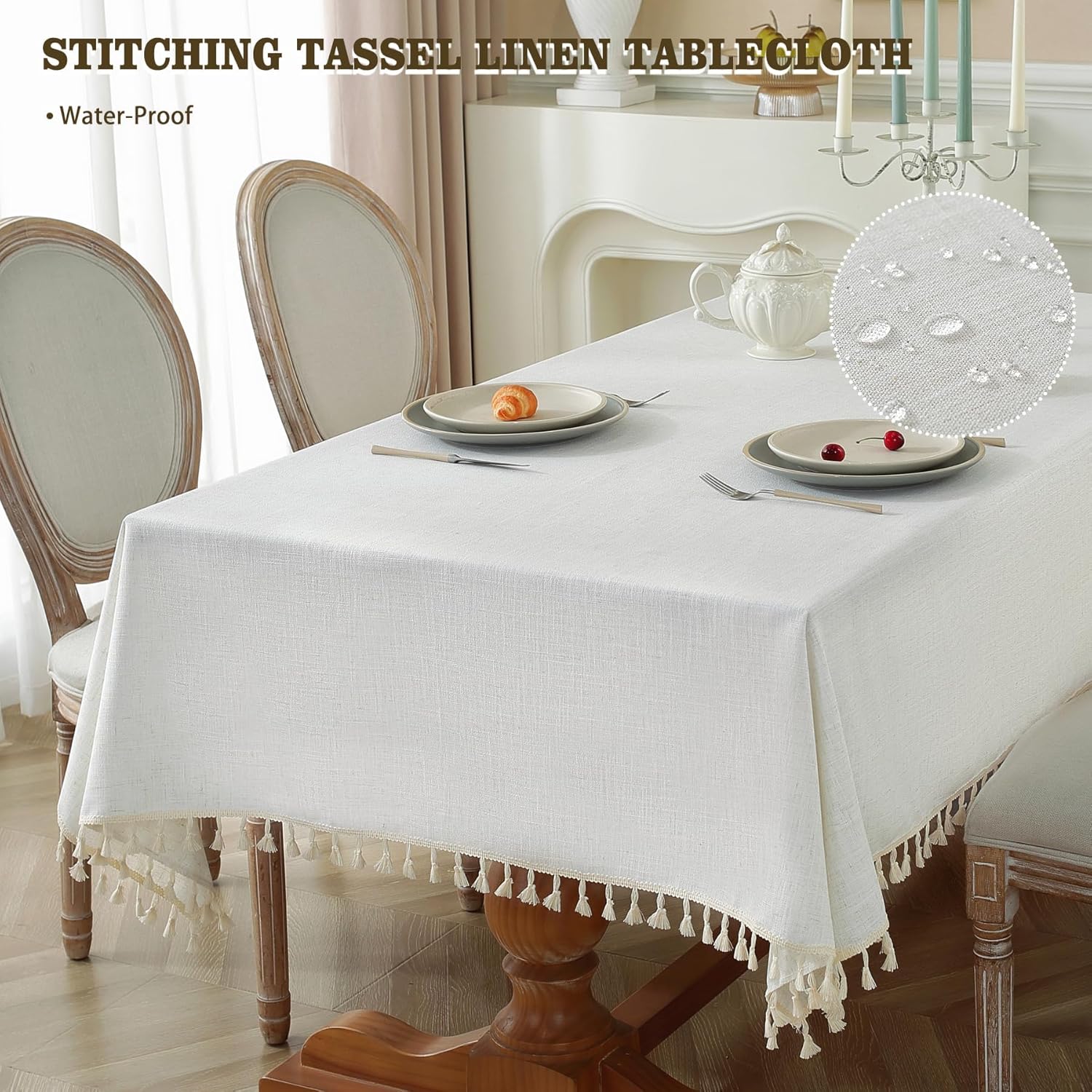 Alsoo 55x106 Tablecloth Heavy Duty Waterproof Ivory with Tassel