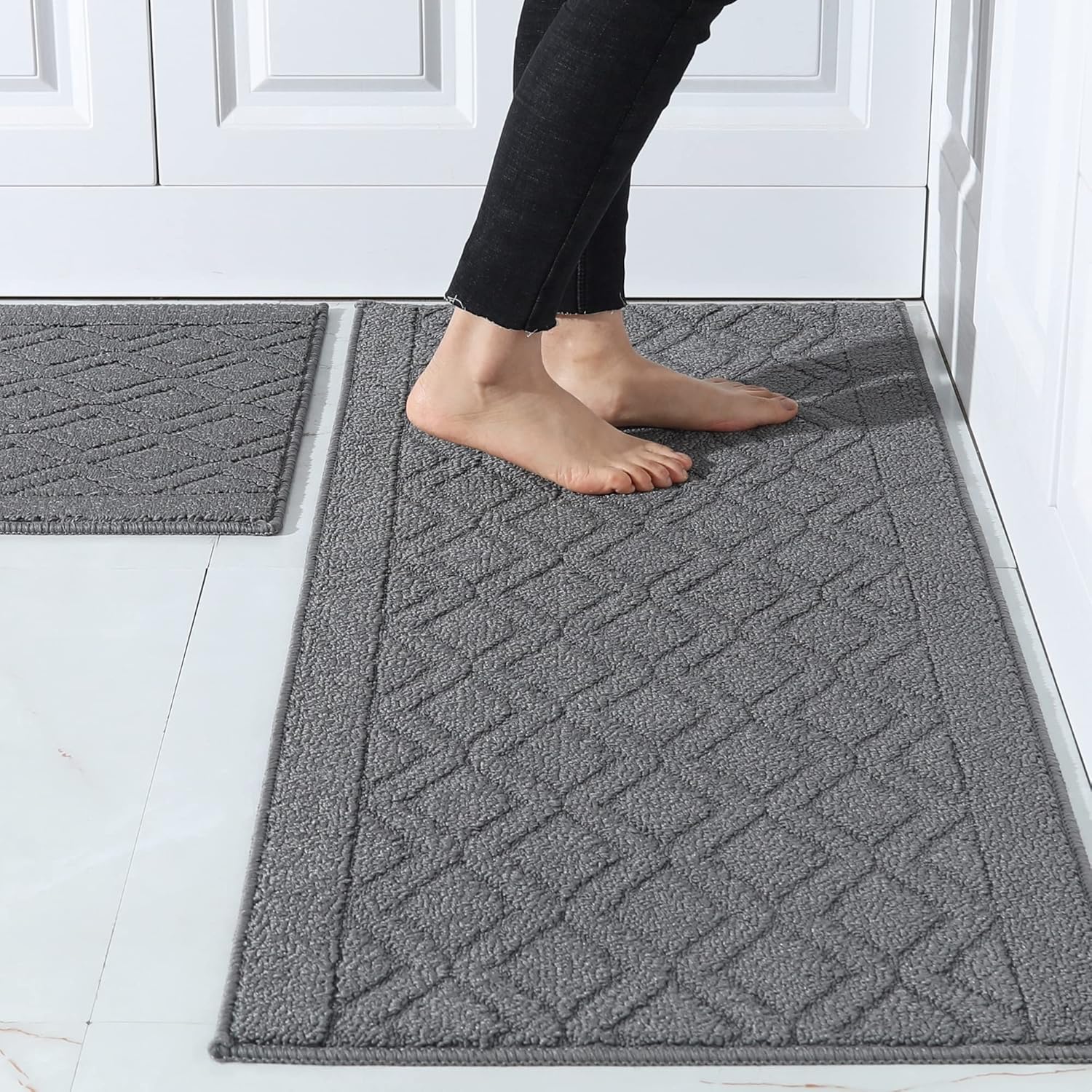 COSY HOMEER 48x20 Inch Kitchen Rug Mat Set Grey
