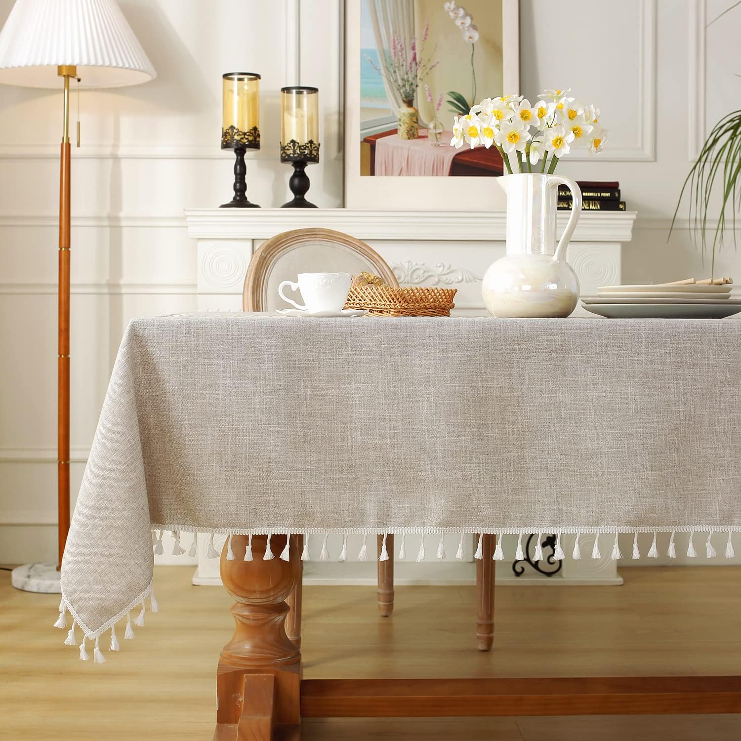 Laolitou Rustic Tablecloth Cotton Linen Waterproof Cloth for Home Kitchen 55x102