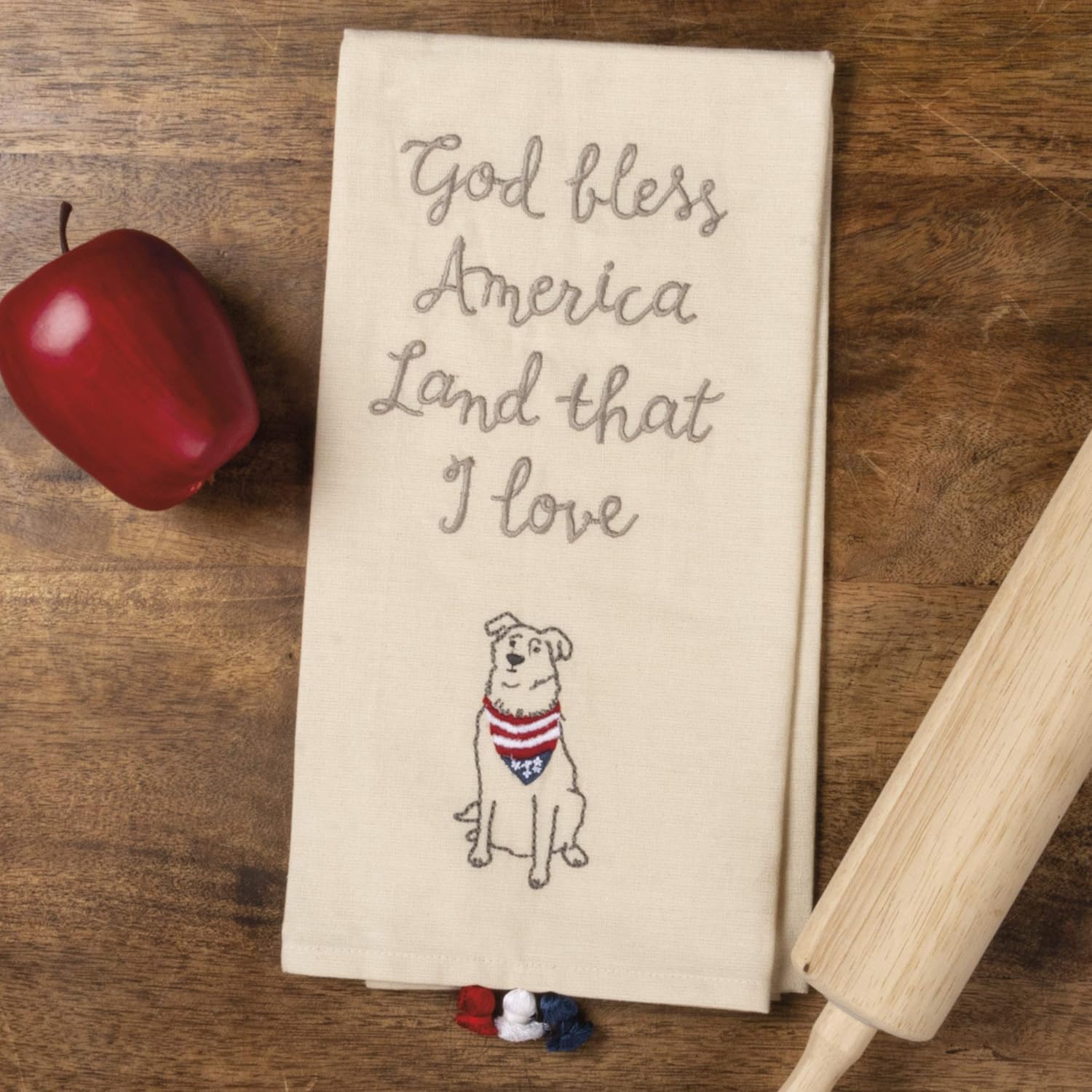 God Bless America Patriotic Embroidered Dish Towel