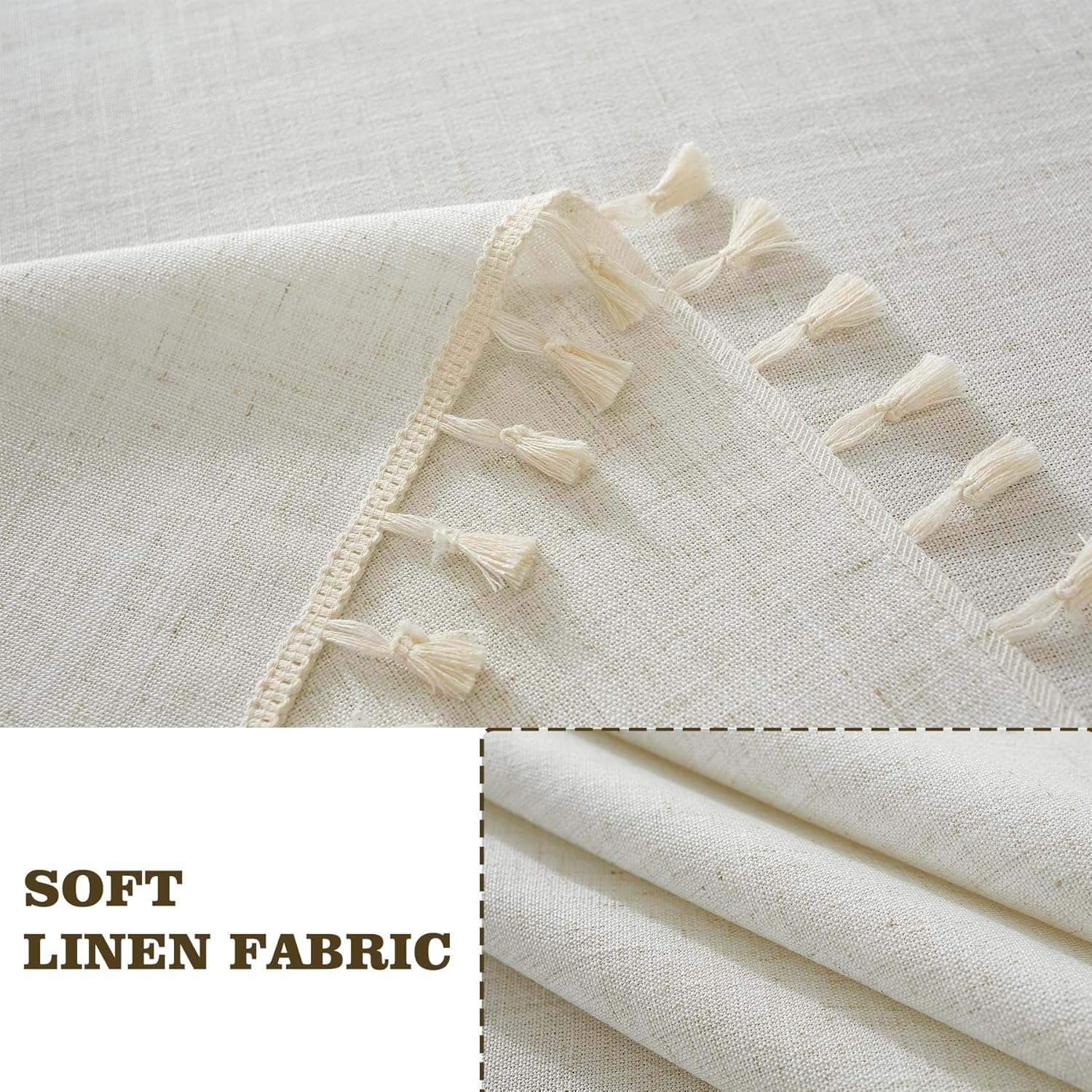 Alsoo 55x106 Tablecloth Heavy Duty Waterproof Ivory with Tassel