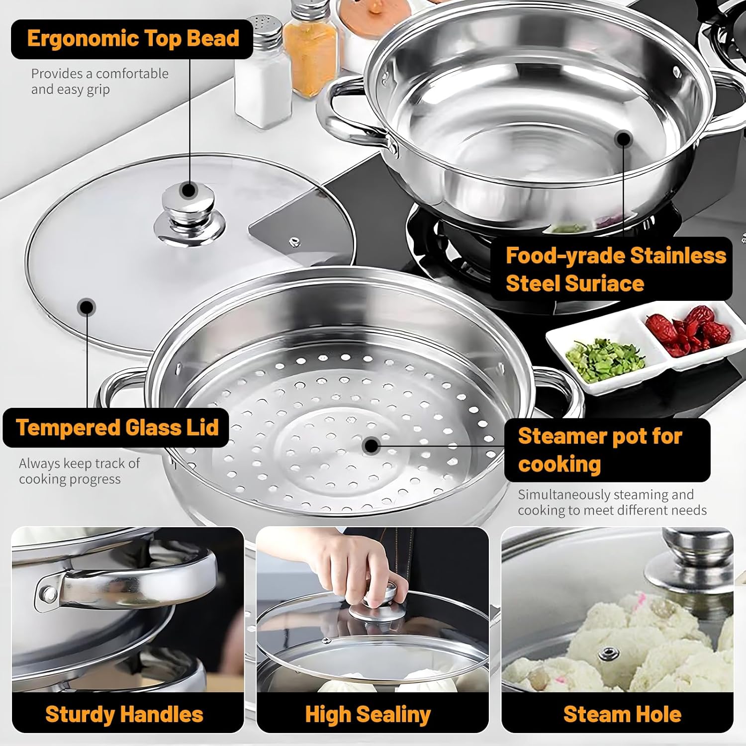 Stainless Steel 2-Tier Steamer Pot