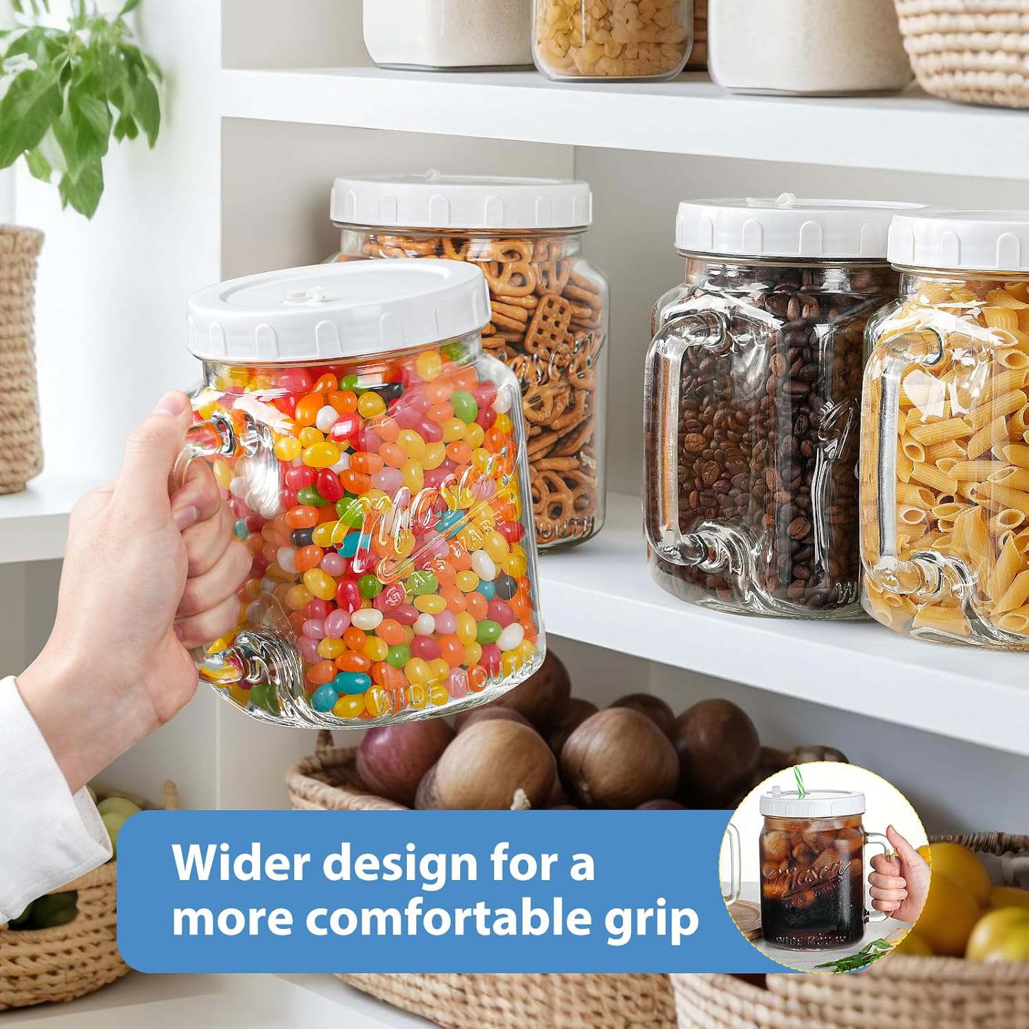 2 Pack 74 oz Glass Mason Jars with Wide Mouth