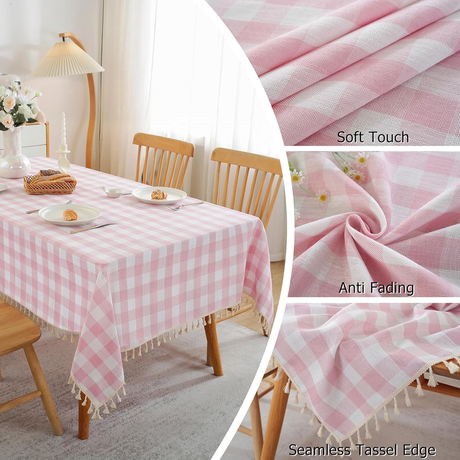 100 Cotton Checkered Tablecloth with Tassels