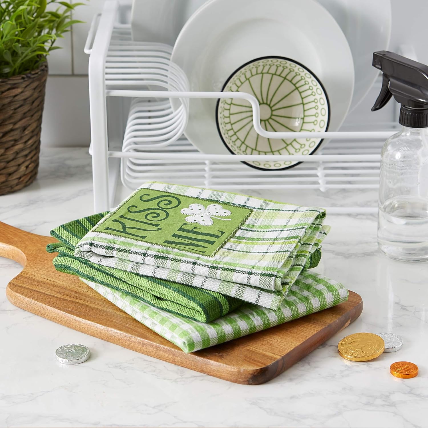St Patricks Day 100 Cotton Dishtowel Set with Embroidered Design