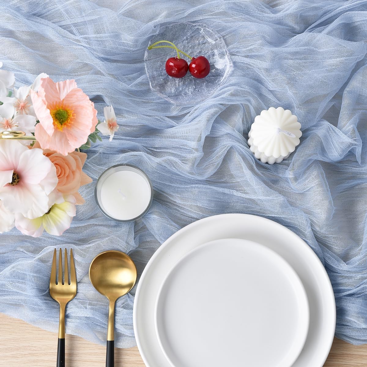 Joanlody Blue Easter Cheesecloth Table Runner