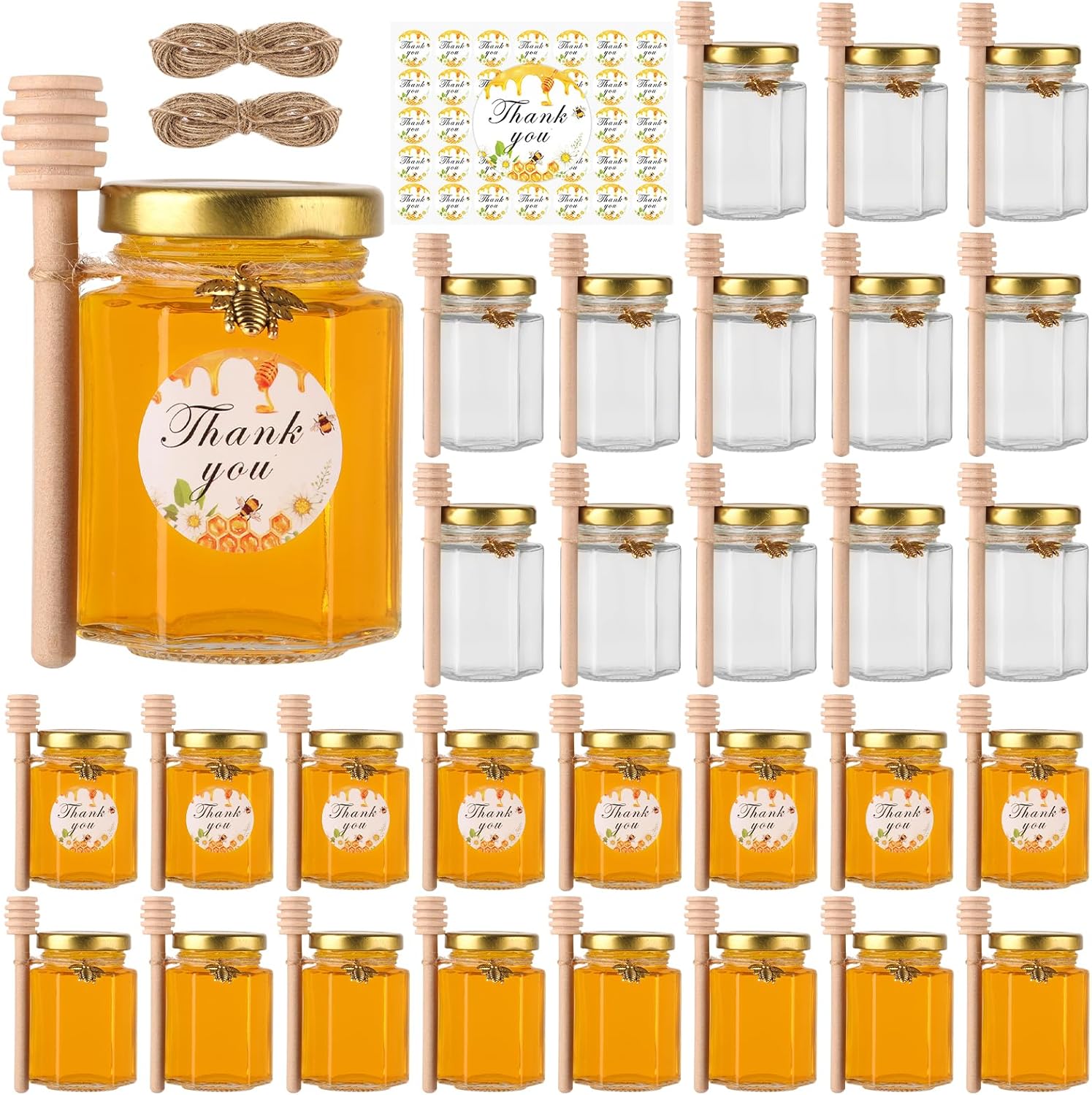 Bigivaca 4 oz Glass Honey Jars with ejected caps 30 pack