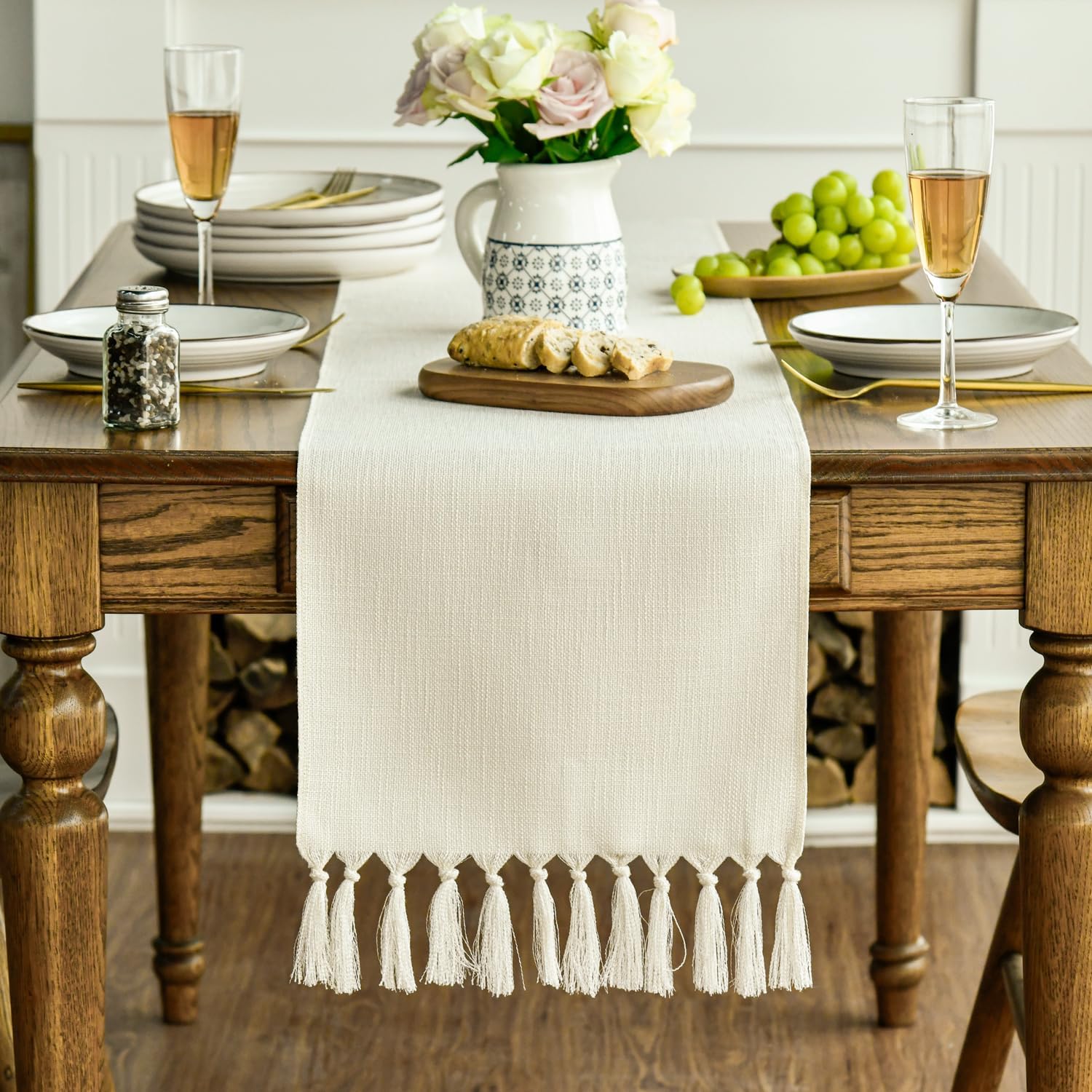 Versatile Table Runner - Beige Tassel Boho Linen Blend