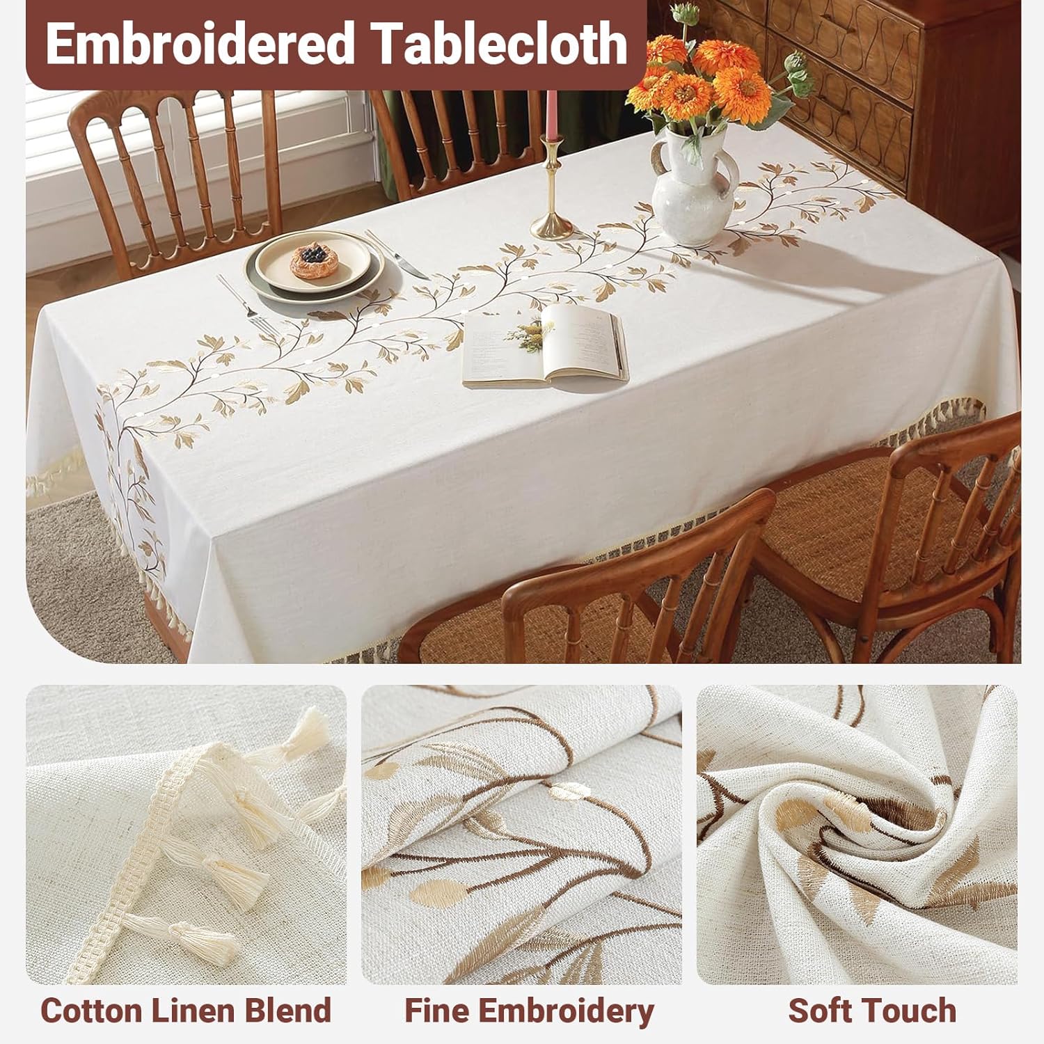 Beveled-Edge Waterproof Cotton Linen Tablecloth